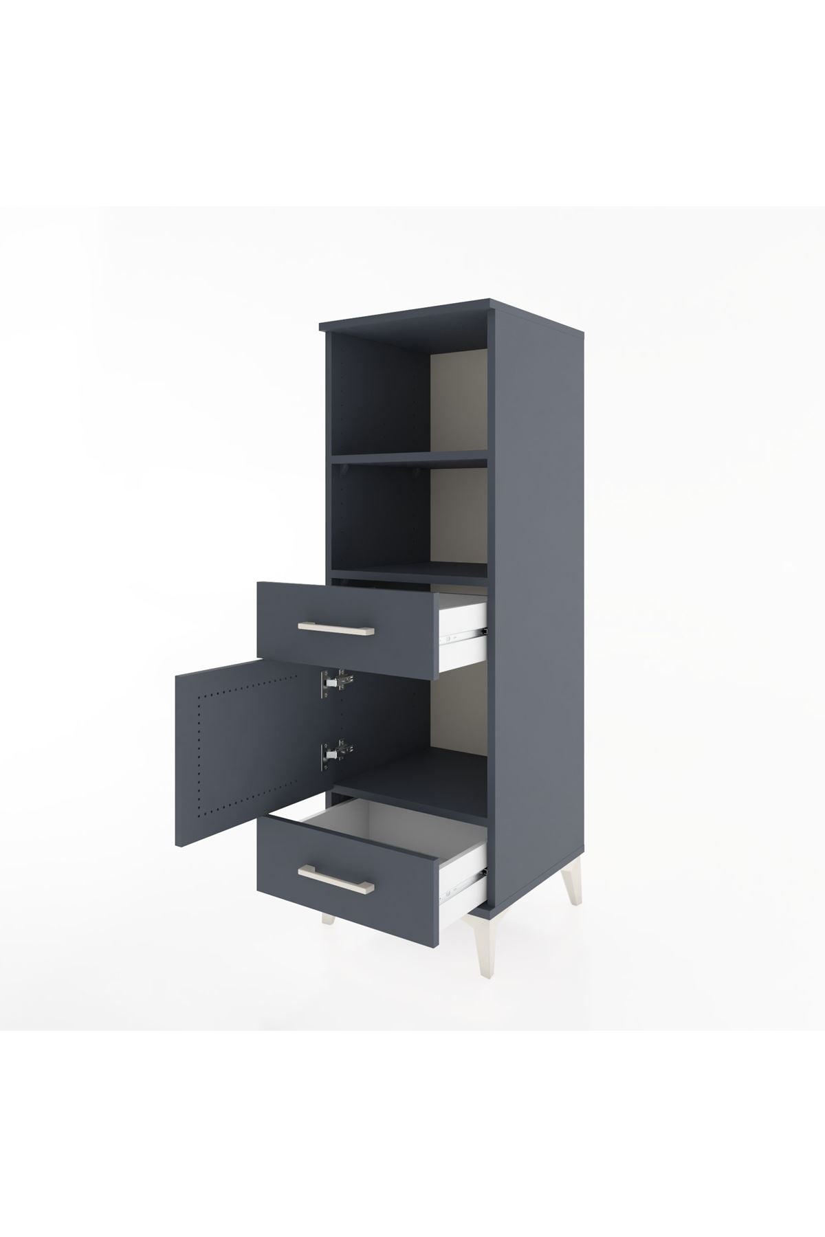 Hyperion Dolap 3 Raflı 2 Çekmeceli Tek Kapaklı 44x44x134 Antrasit-Antrasit