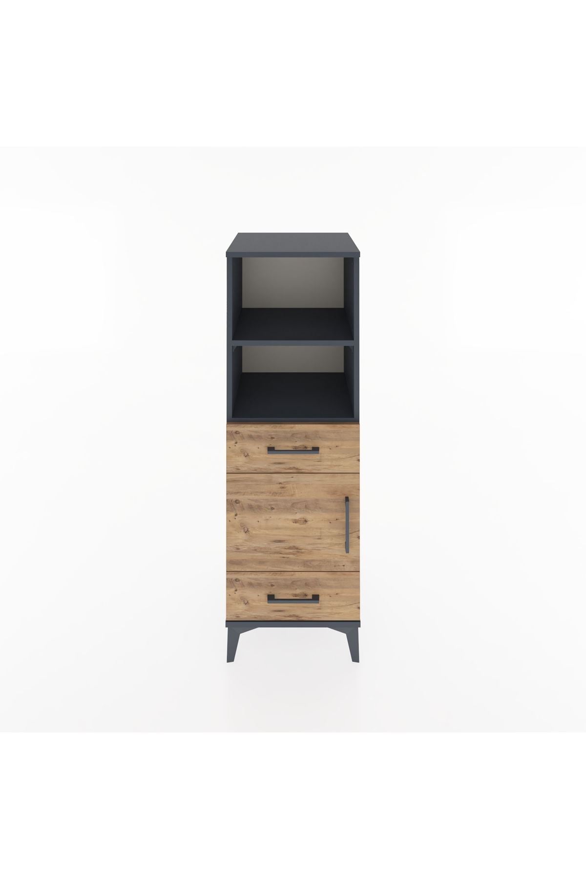 Hyperion Dolap 3 Raflı 2 Çekmeceli Tek Kapaklı 44x44x134 Antrasit-Çam