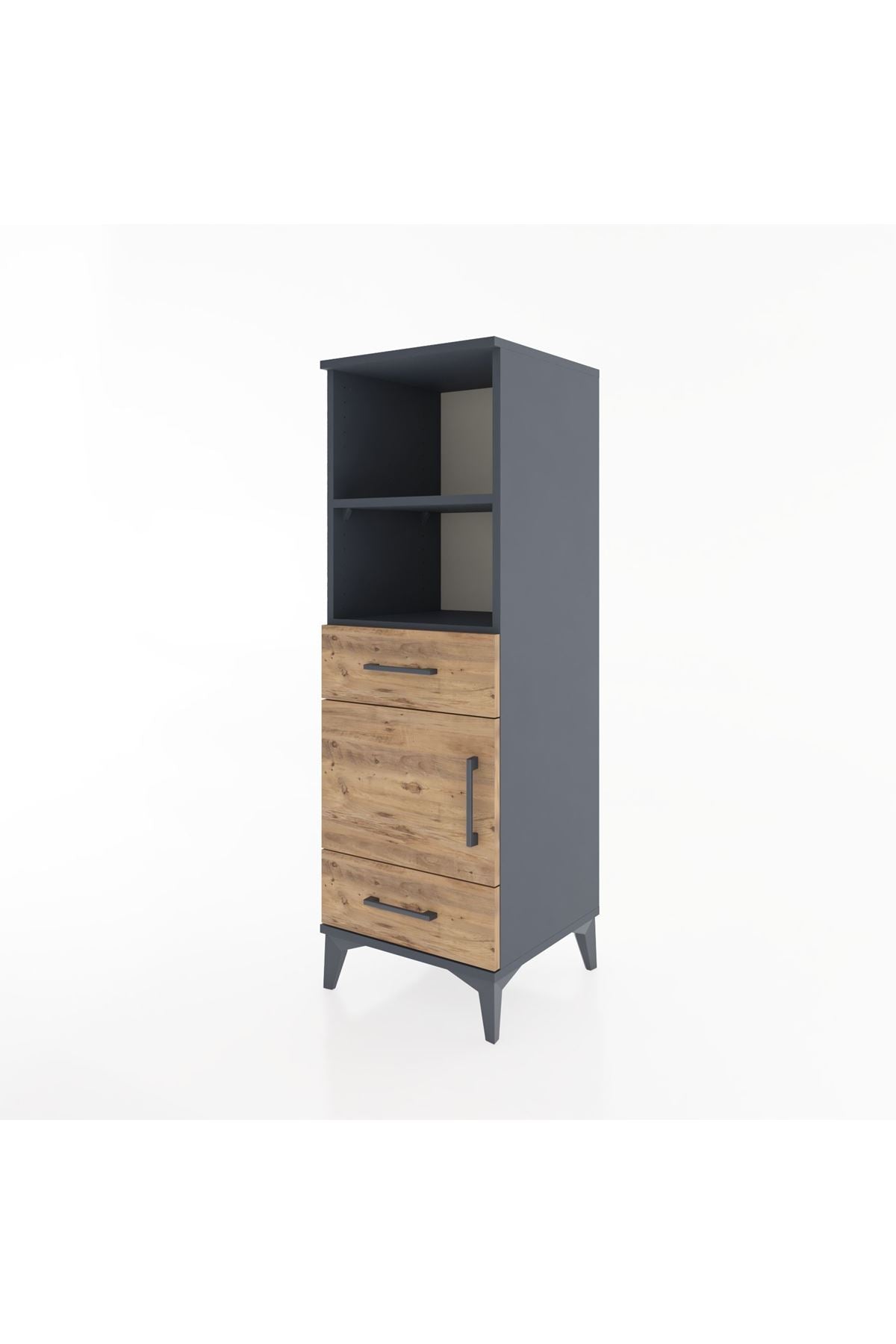 Hyperion Dolap 3 Raflı 2 Çekmeceli Tek Kapaklı 44x44x134 Antrasit-Çam