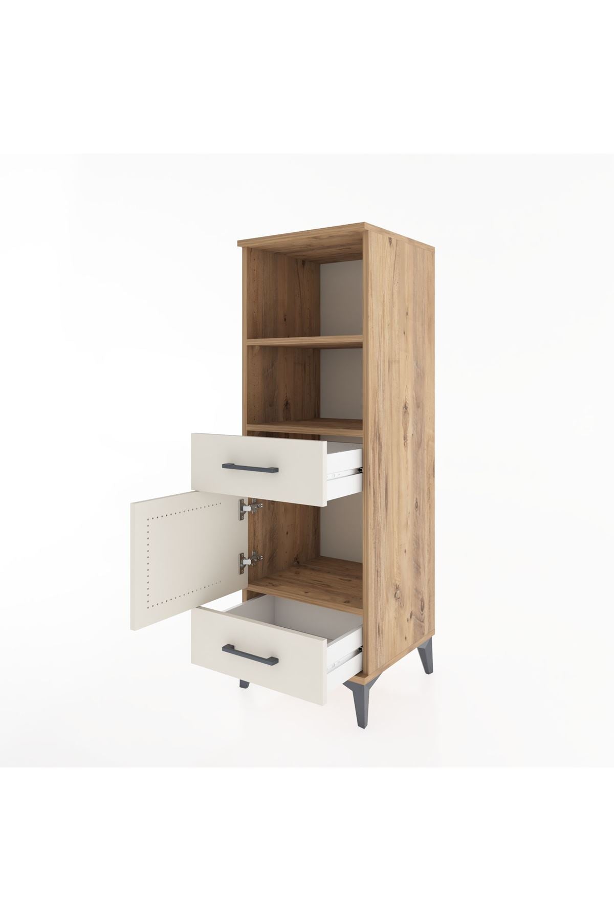 Hyperion Dolap 3 Raflı 2 Çekmeceli Tek Kapaklı 44x44x134 Çam-Aytaşı