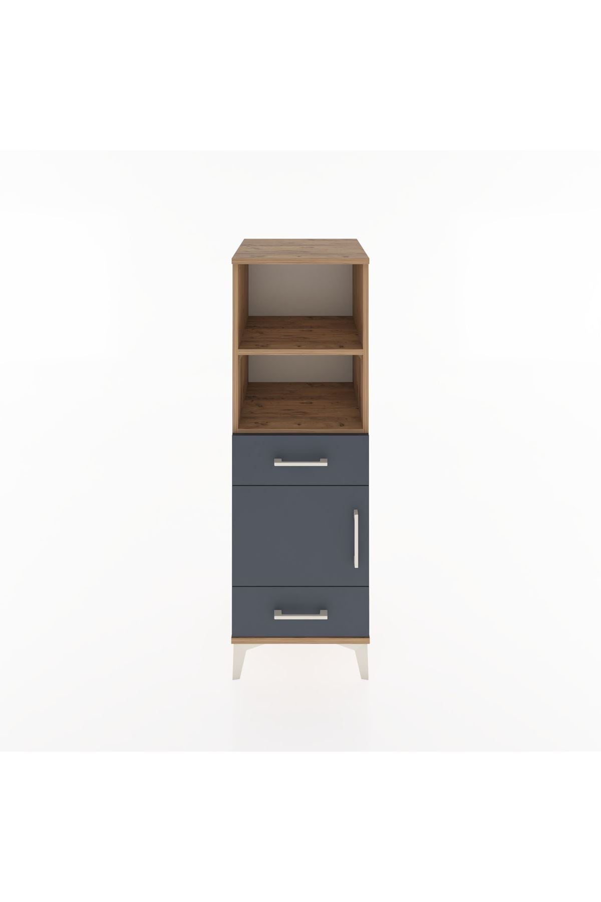 Hyperion Dolap 3 Raflı 2 Çekmeceli Tek Kapaklı 44x44x134 Çam-Antrasit