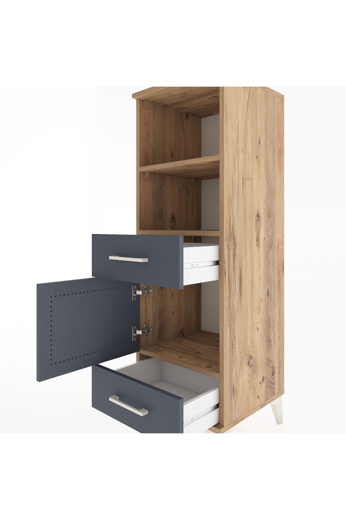 Hyperion Dolap 3 Raflı 2 Çekmeceli Tek Kapaklı 44x44x134 Çam-Antrasit