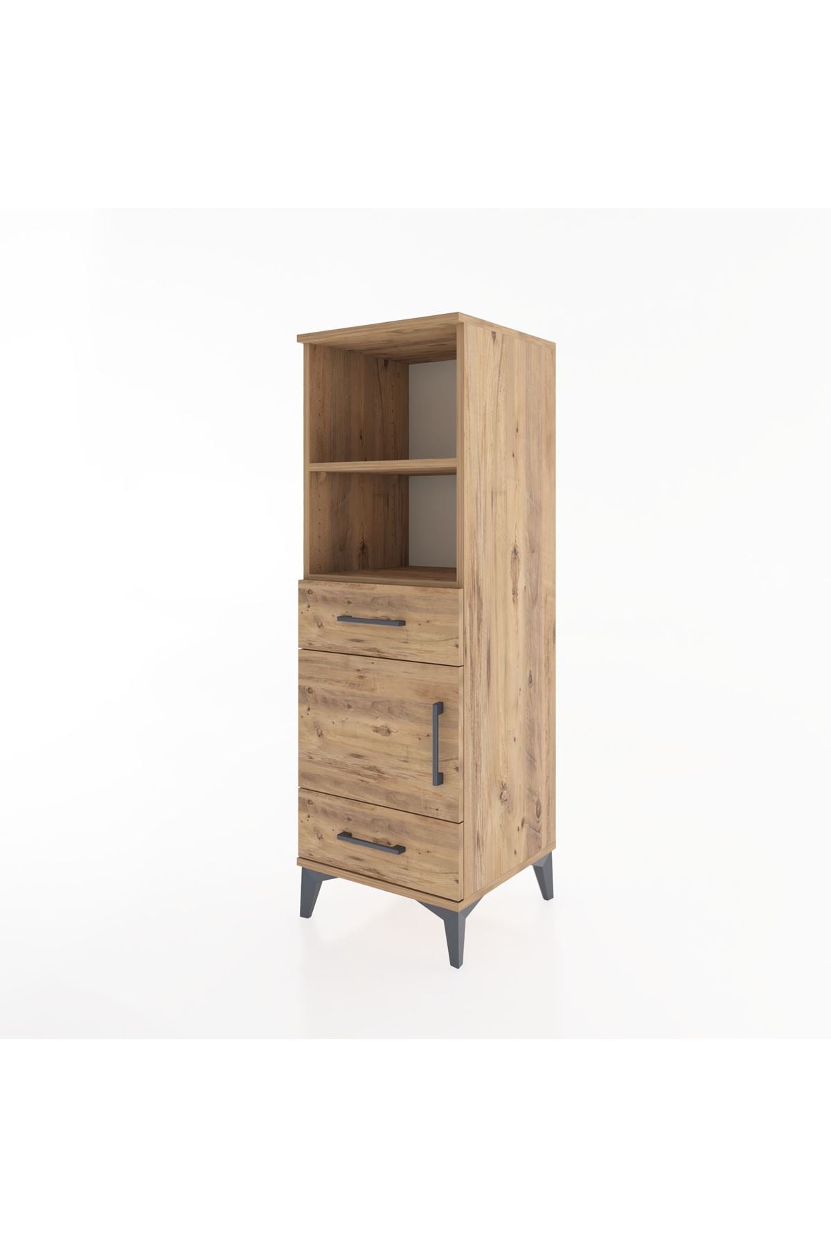 Hyperion Dolap 3 Raflı 2 Çekmeceli Tek Kapaklı 44x44x134 Çam-Çam