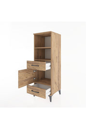 Hyperion Dolap 3 Raflı 2 Çekmeceli Tek Kapaklı 44x44x134 Çam-Çam
