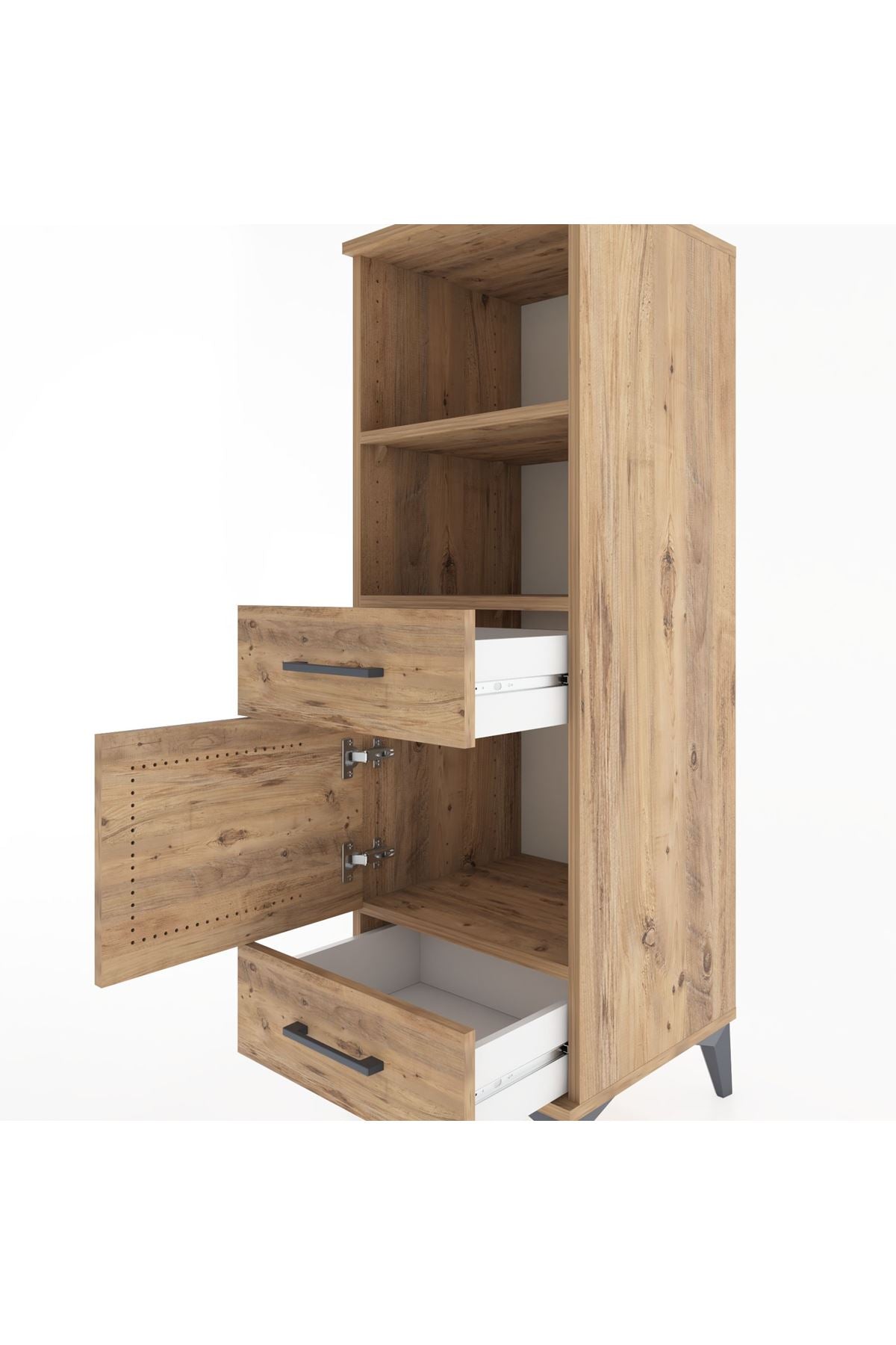 Hyperion Dolap 3 Raflı 2 Çekmeceli Tek Kapaklı 44x44x134 Çam-Çam