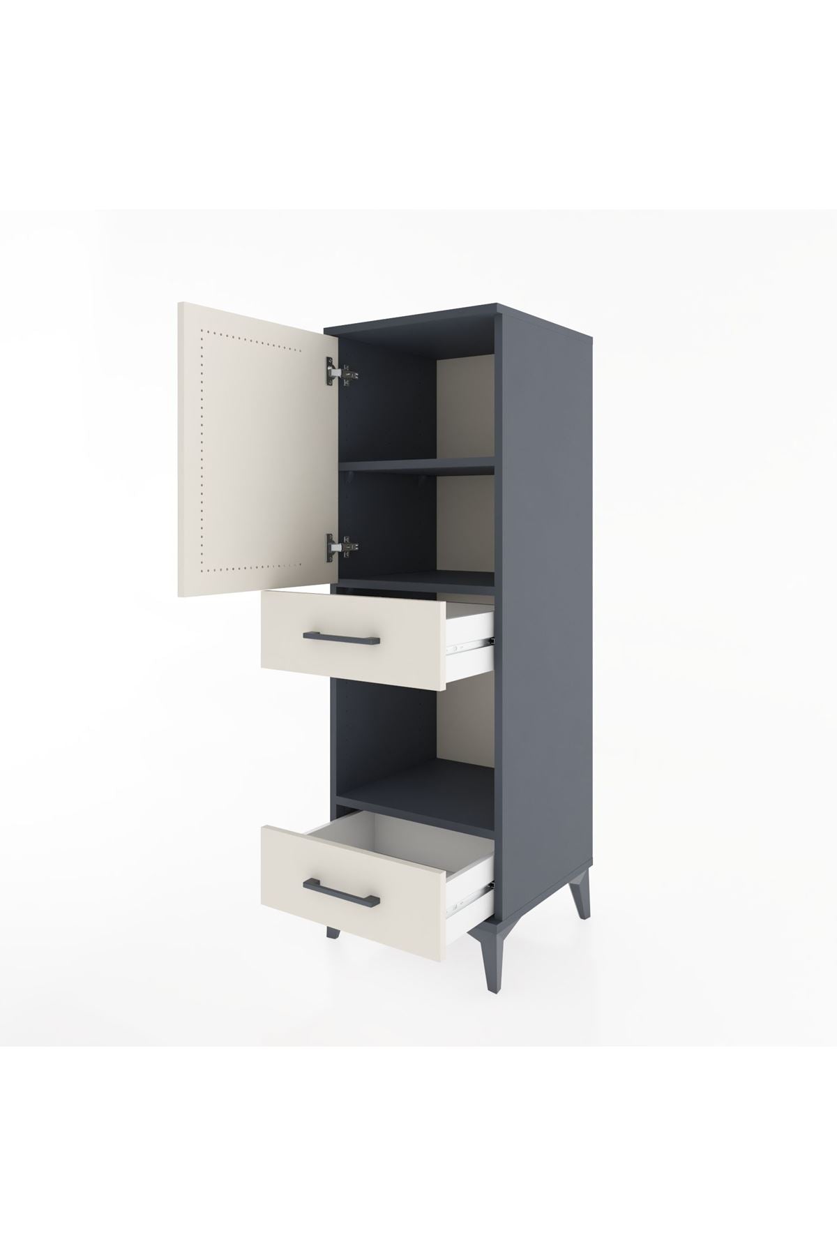 Hyperion Dolap 3 Raflı 2 Çekmeceli Tek Kapaklı 44x44x134 Antrasit-Aytaşı