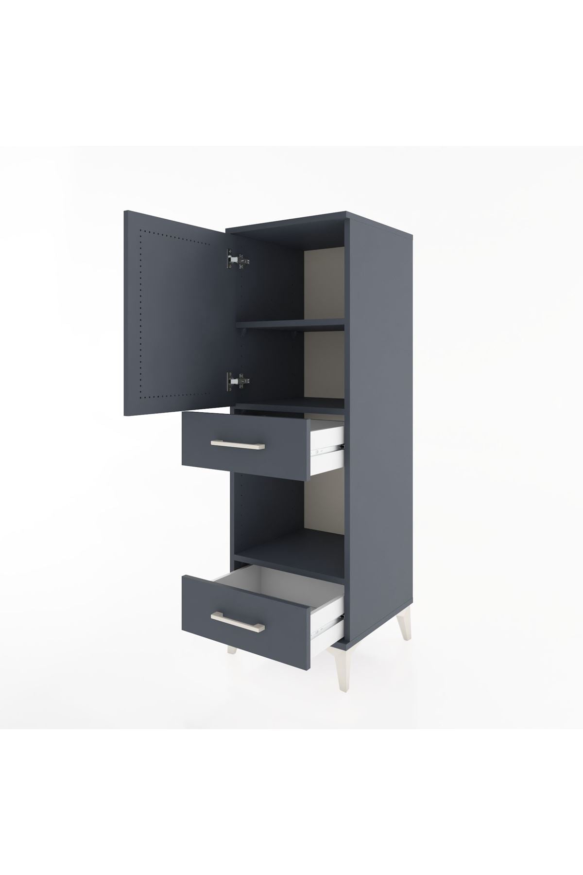 Hyperion Dolap 3 Raflı 2 Çekmeceli Tek Kapaklı 44x44x134 Antrasit-Antrasit