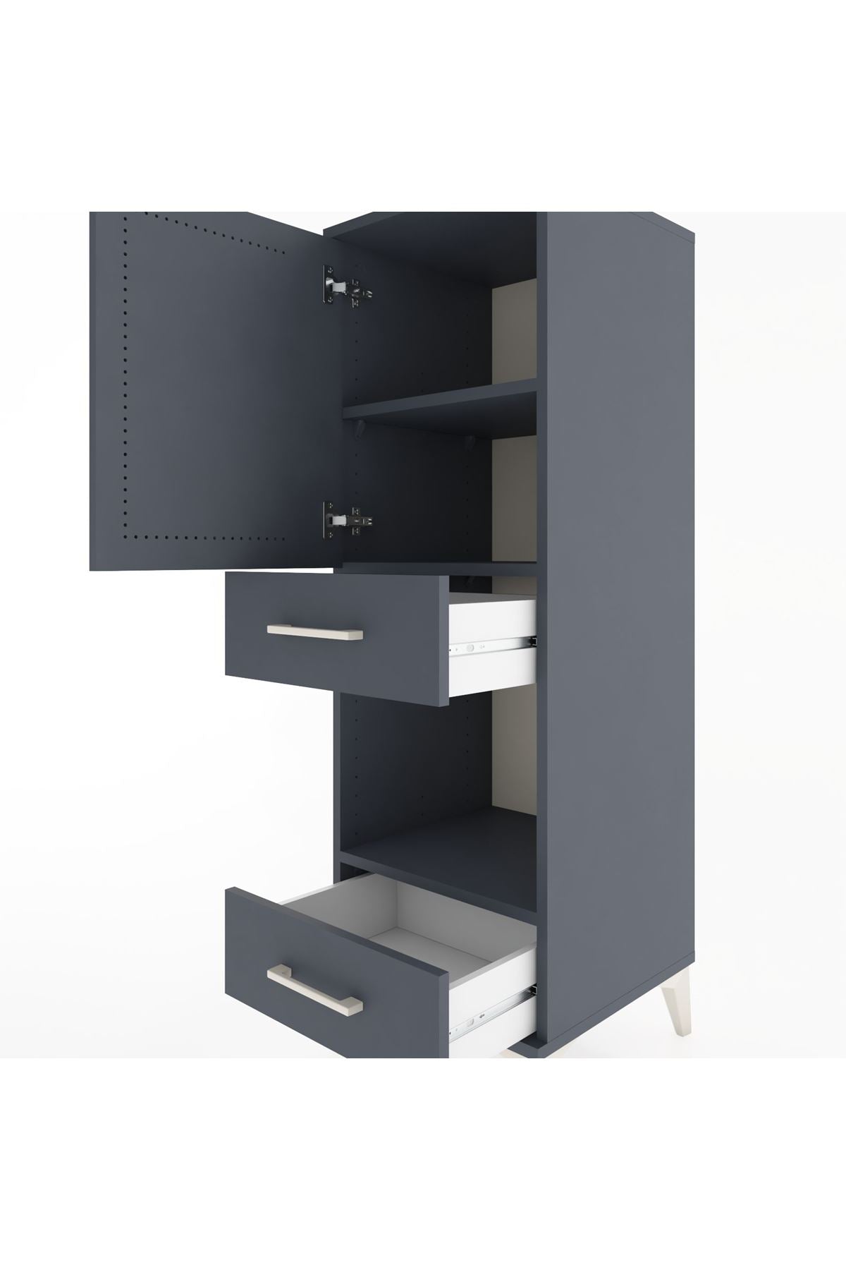 Hyperion Dolap 3 Raflı 2 Çekmeceli Tek Kapaklı 44x44x134 Antrasit-Antrasit