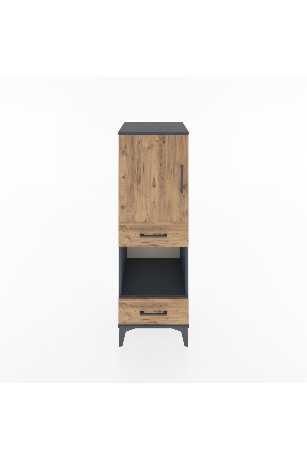 Hyperion Dolap 3 Raflı 2 Çekmeceli Tek Kapaklı 44x44x134 Antrasit-Çam