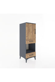 Hyperion Dolap 3 Raflı 2 Çekmeceli Tek Kapaklı 44x44x134 Antrasit-Çam