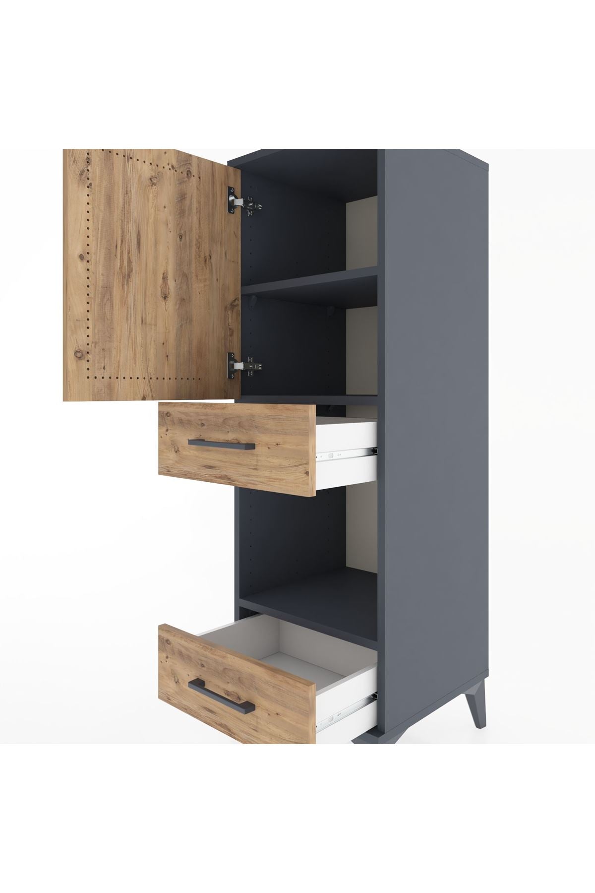 Hyperion Dolap 3 Raflı 2 Çekmeceli Tek Kapaklı 44x44x134 Antrasit-Çam