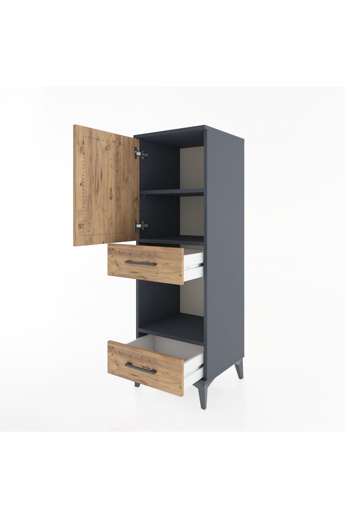 Hyperion Dolap 3 Raflı 2 Çekmeceli Tek Kapaklı 44x44x134 Antrasit-Çam