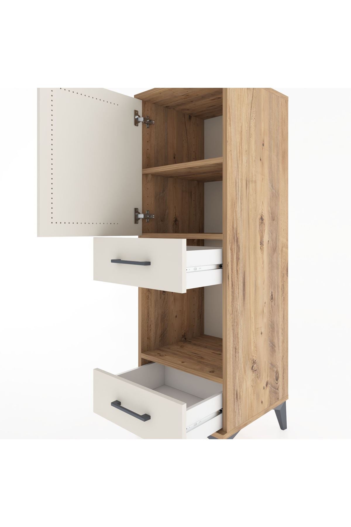 Hyperion Dolap 3 Raflı 2 Çekmeceli Tek Kapaklı 44x44x134 Çam-Aytaşı