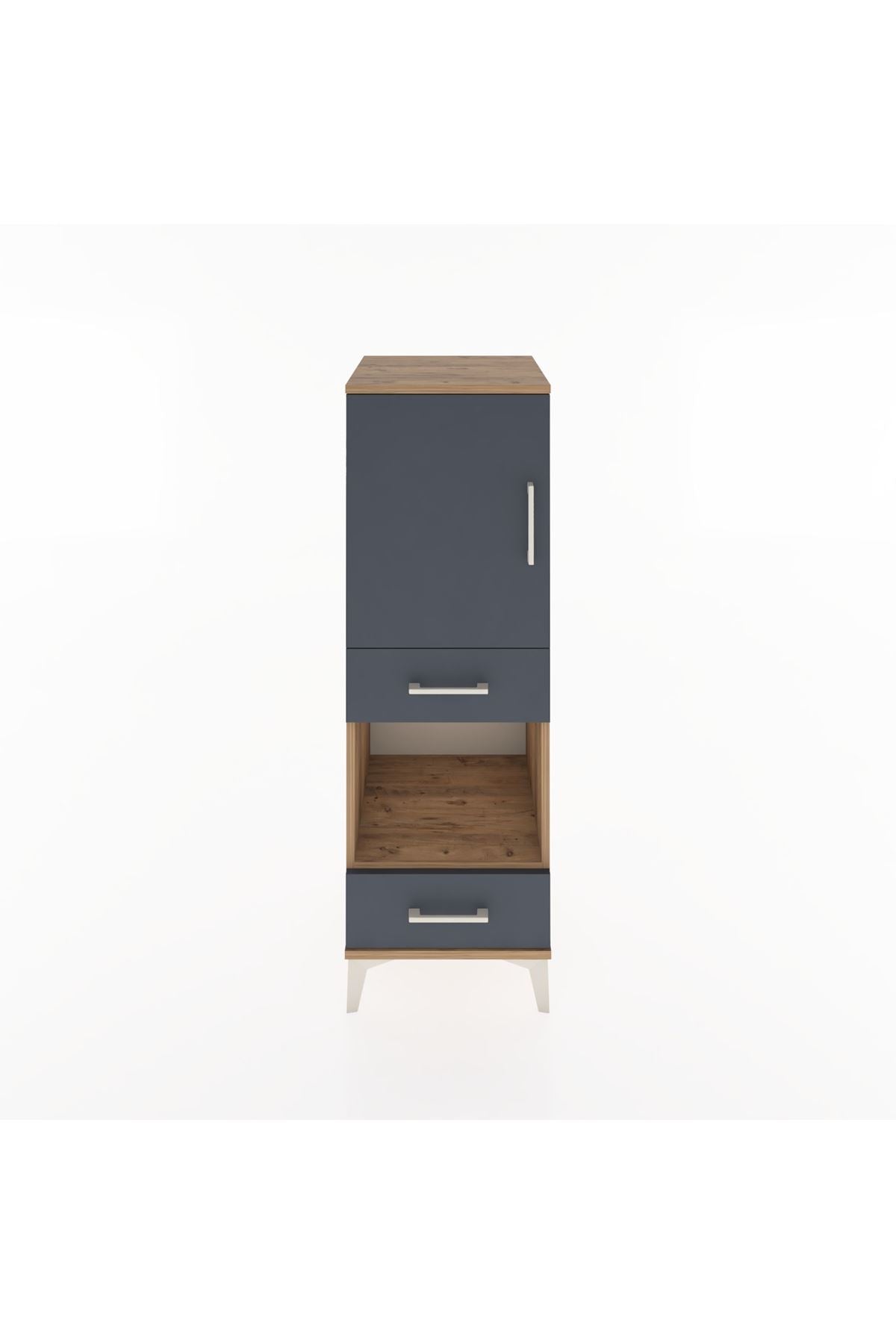 Hyperion Dolap 3 Raflı 2 Çekmeceli Tek Kapaklı 44x44x134 Çam-Antrasit