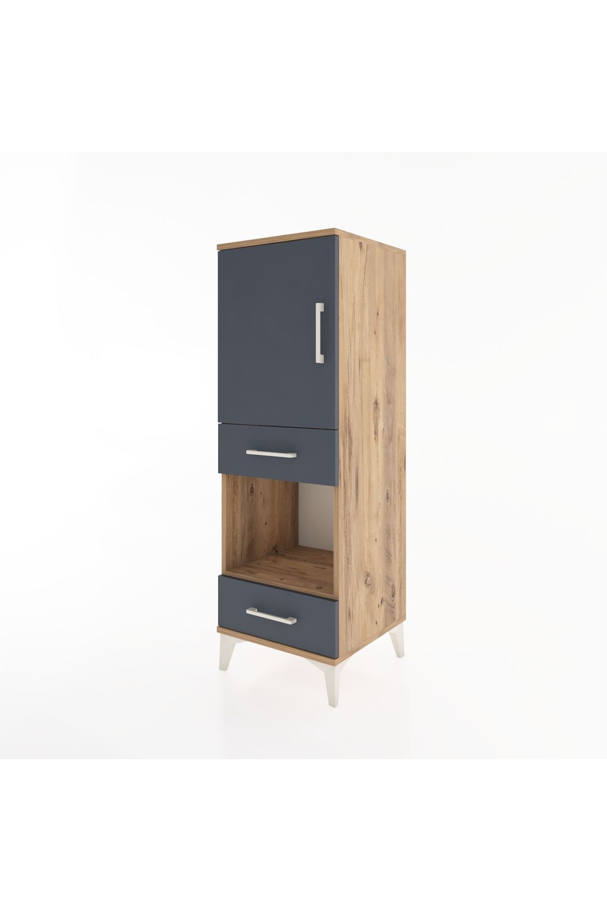 Hyperion Dolap 3 Raflı 2 Çekmeceli Tek Kapaklı 44x44x134 Çam-Antrasit