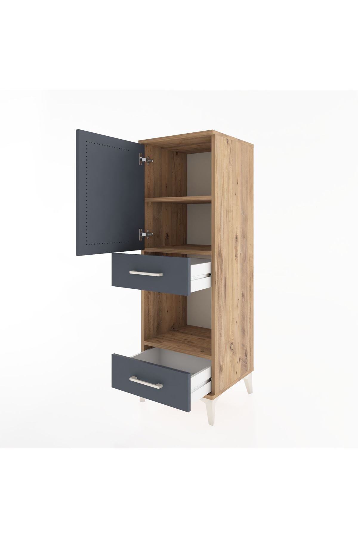 Hyperion Dolap 3 Raflı 2 Çekmeceli Tek Kapaklı 44x44x134 Çam-Antrasit