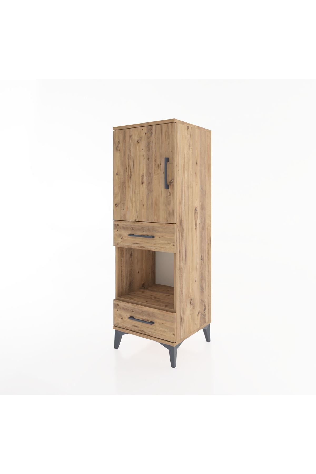 Hyperion Dolap 3 Raflı 2 Çekmeceli Tek Kapaklı 44x44x134 Çam-Çam