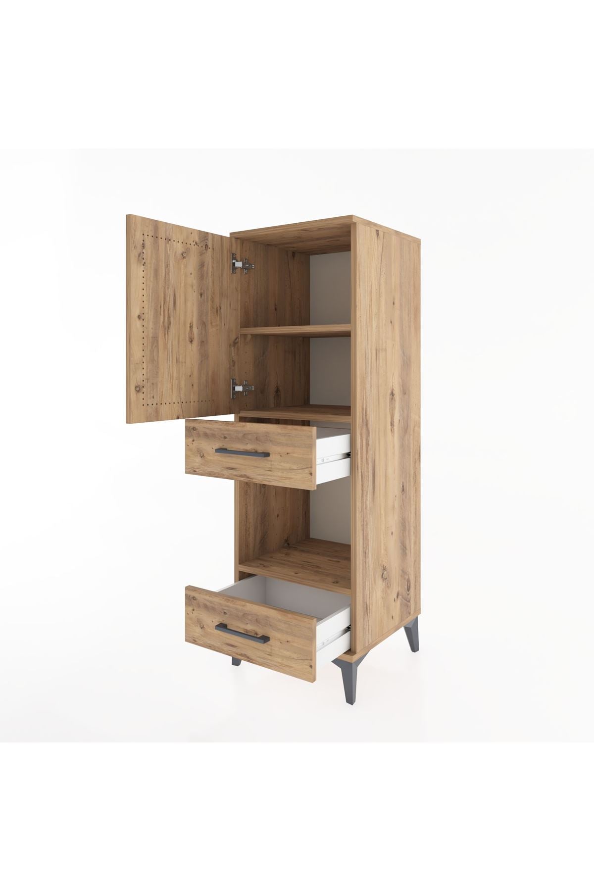 Hyperion Dolap 3 Raflı 2 Çekmeceli Tek Kapaklı 44x44x134 Çam-Çam