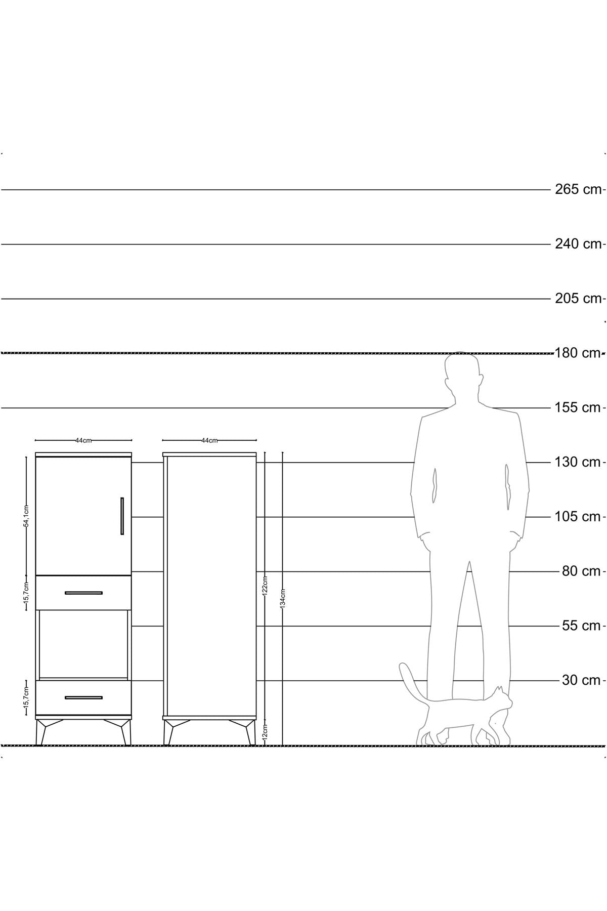 Hyperion Dolap 3 Raflı 2 Çekmeceli Tek Kapaklı 44x44x134 Çam-Çam
