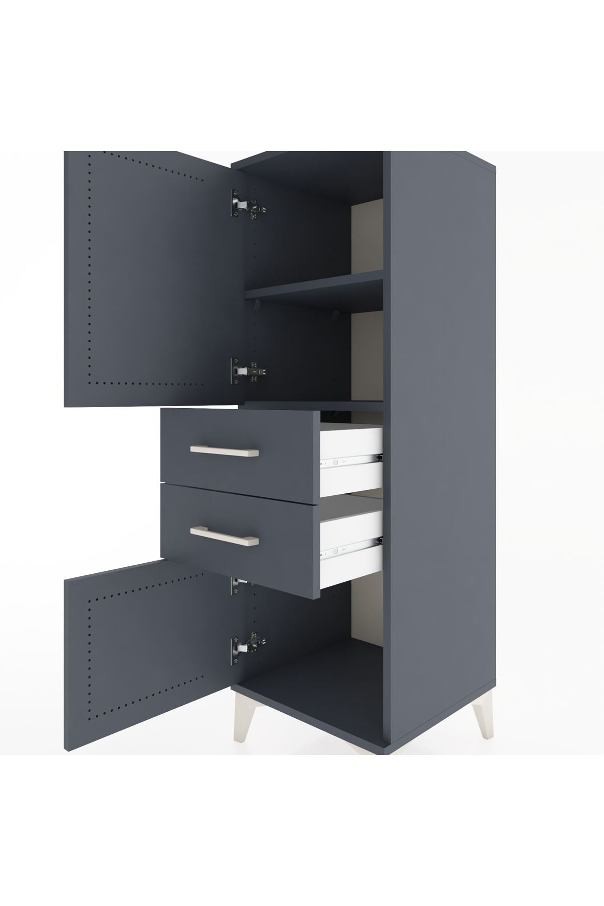 Hyperion Dolap 2 Raflı 2 Çekmeceli 2 Kapaklı 44x44x134 Antrasit-Antrasit