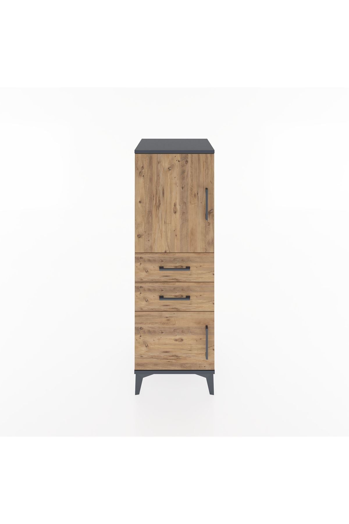 Hyperion Dolap 2 Raflı 2 Çekmeceli 2 Kapaklı 44x44x134 Antrasit-Çam