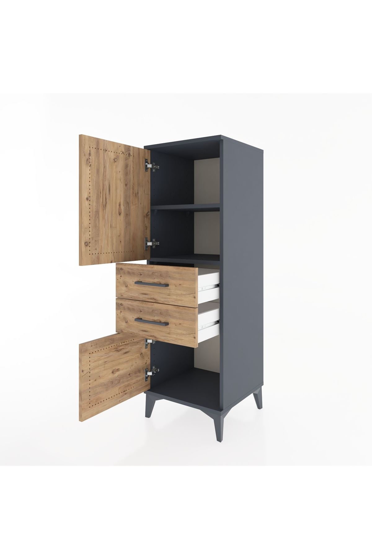 Hyperion Dolap 2 Raflı 2 Çekmeceli 2 Kapaklı 44x44x134 Antrasit-Çam