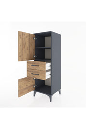 Hyperion Dolap 2 Raflı 2 Çekmeceli 2 Kapaklı 44x44x134 Antrasit-Çam