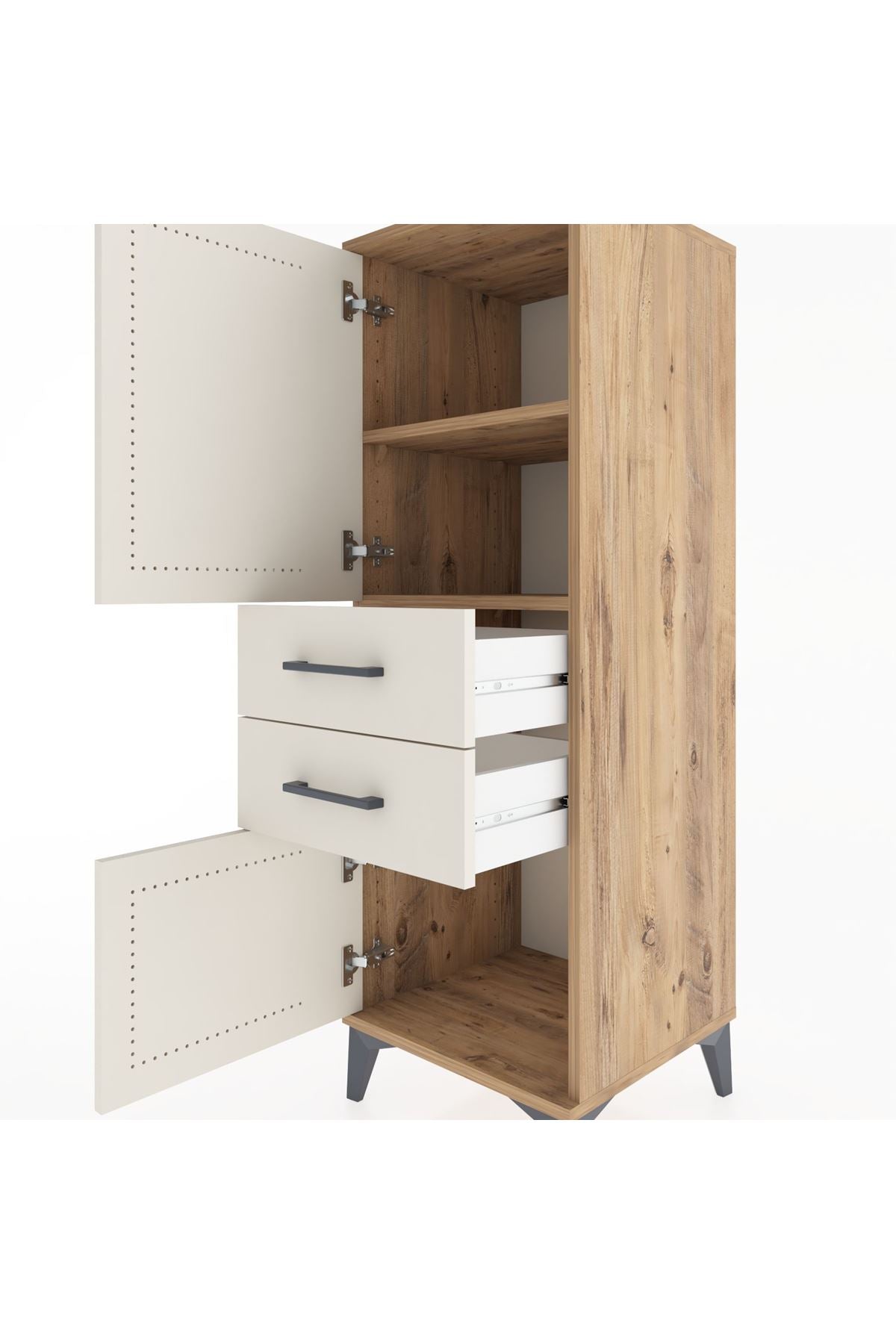 Hyperion Dolap 2 Raflı 2 Çekmeceli 2 Kapaklı 44x44x134 Çam-Aytaşı