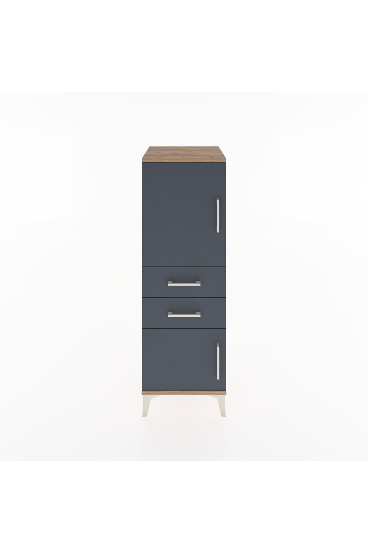 Hyperion Dolap 2 Raflı 2 Çekmeceli 2 Kapaklı 44x44x134 Çam-Antrasit