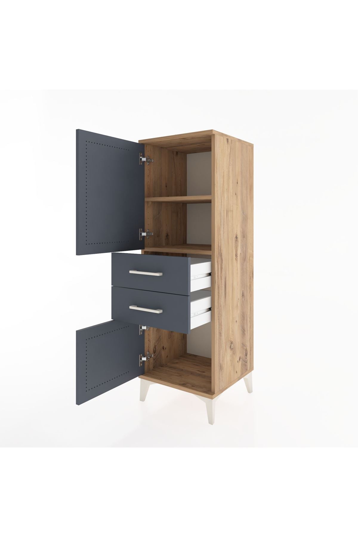 Hyperion Dolap 2 Raflı 2 Çekmeceli 2 Kapaklı 44x44x134 Çam-Antrasit