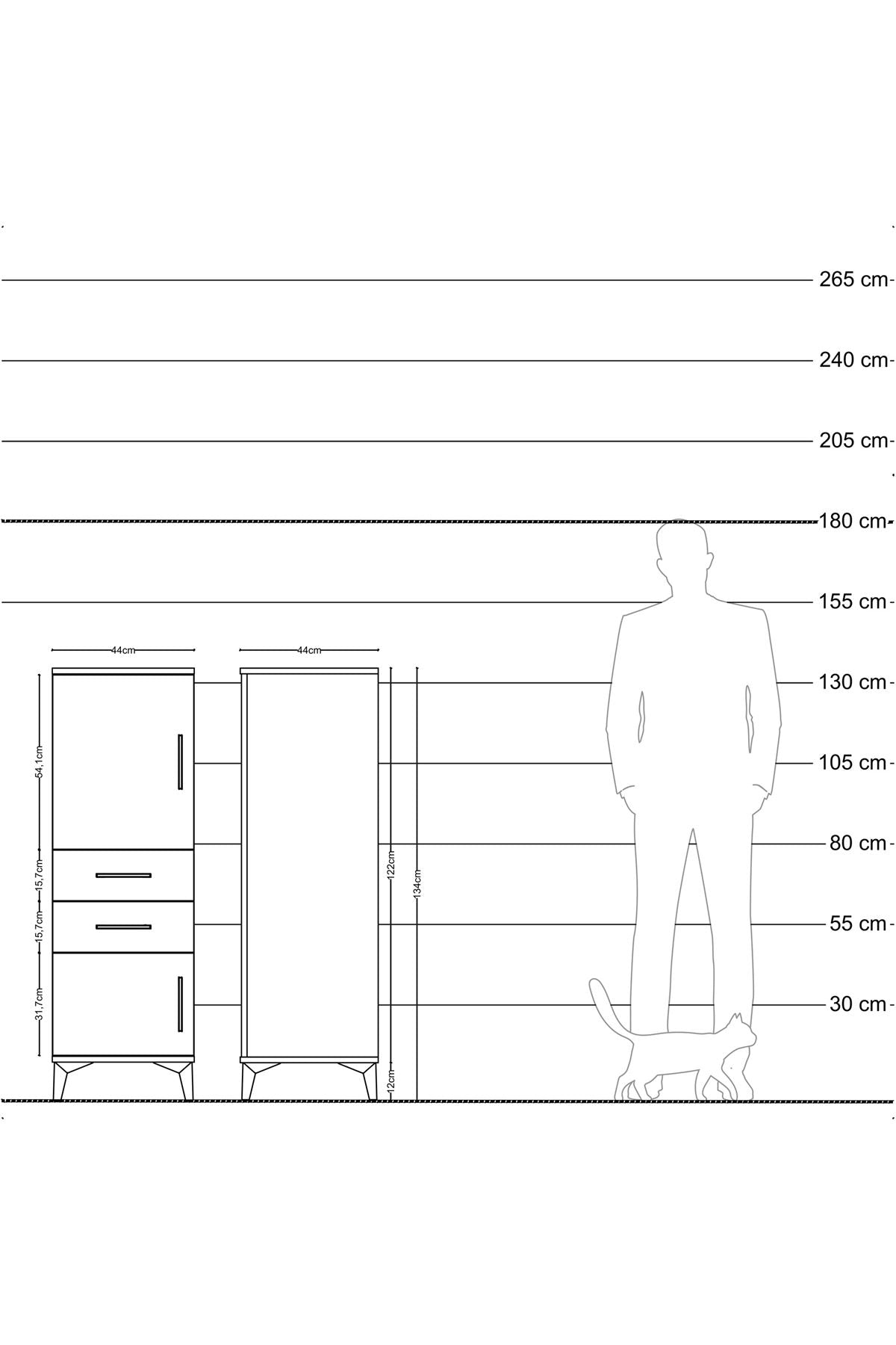 Hyperion Dolap 2 Raflı 2 Çekmeceli 2 Kapaklı 44x44x134 Çam-Antrasit