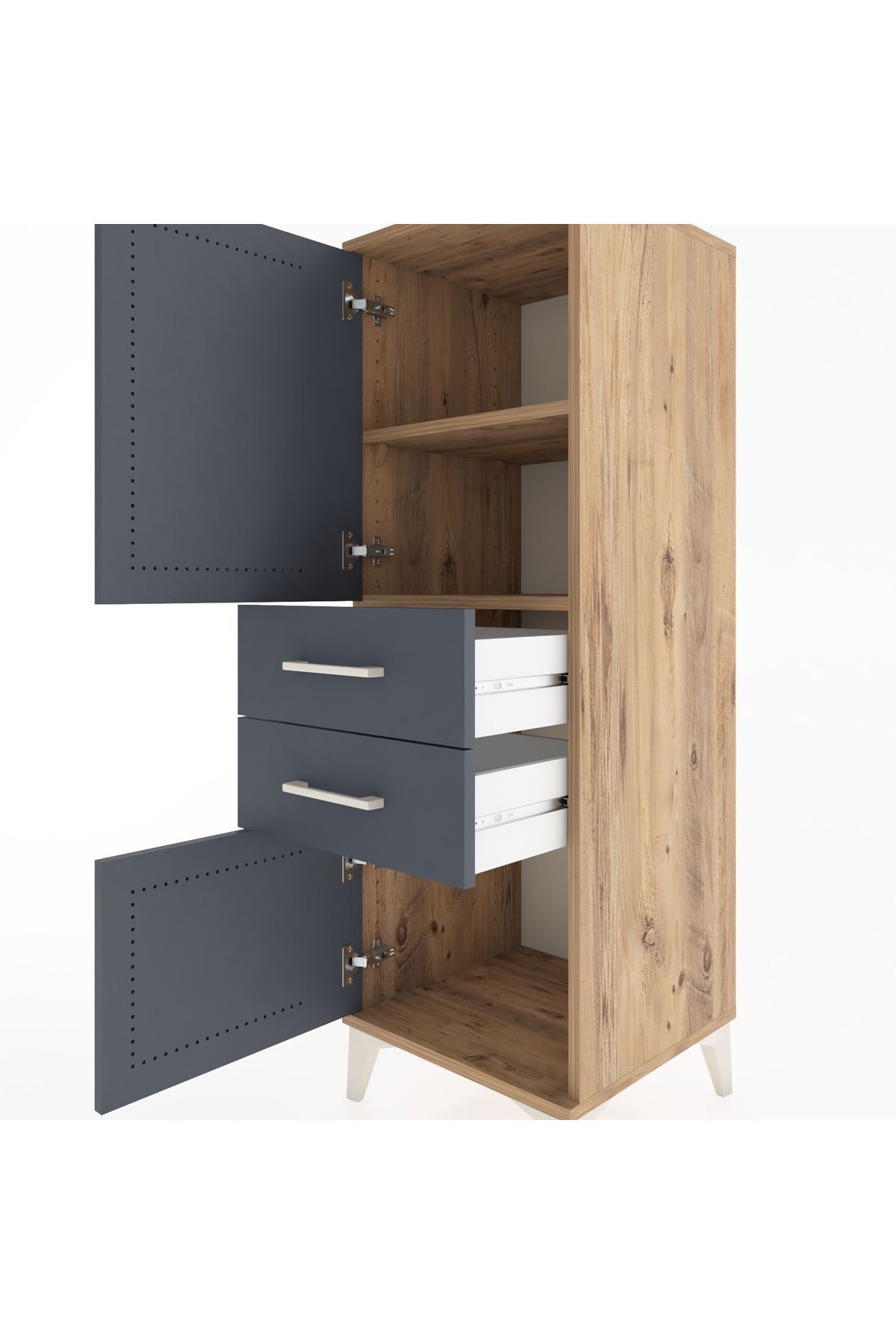 Hyperion Dolap 2 Raflı 2 Çekmeceli 2 Kapaklı 44x44x134 Çam-Antrasit