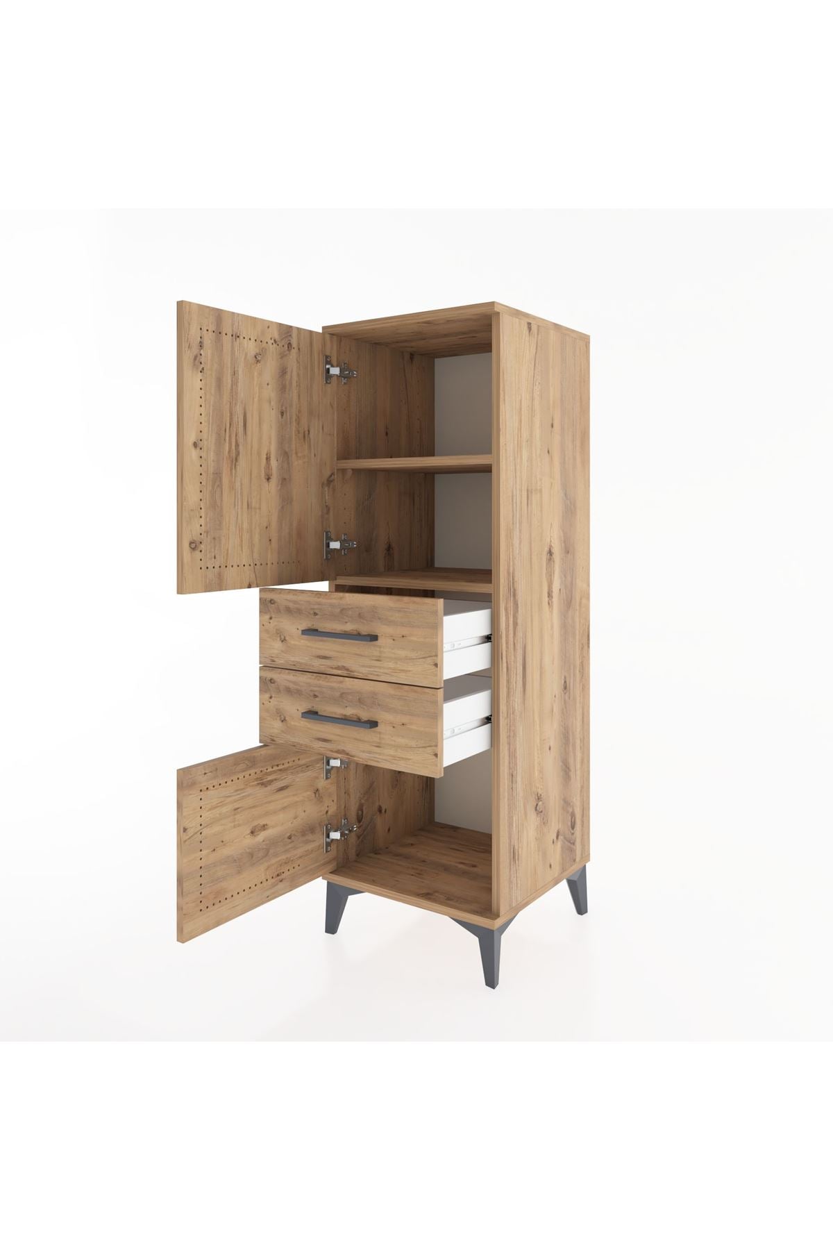 Hyperion Dolap 2 Raflı 2 Çekmeceli 2 Kapaklı 44x44x134 Çam-Çam