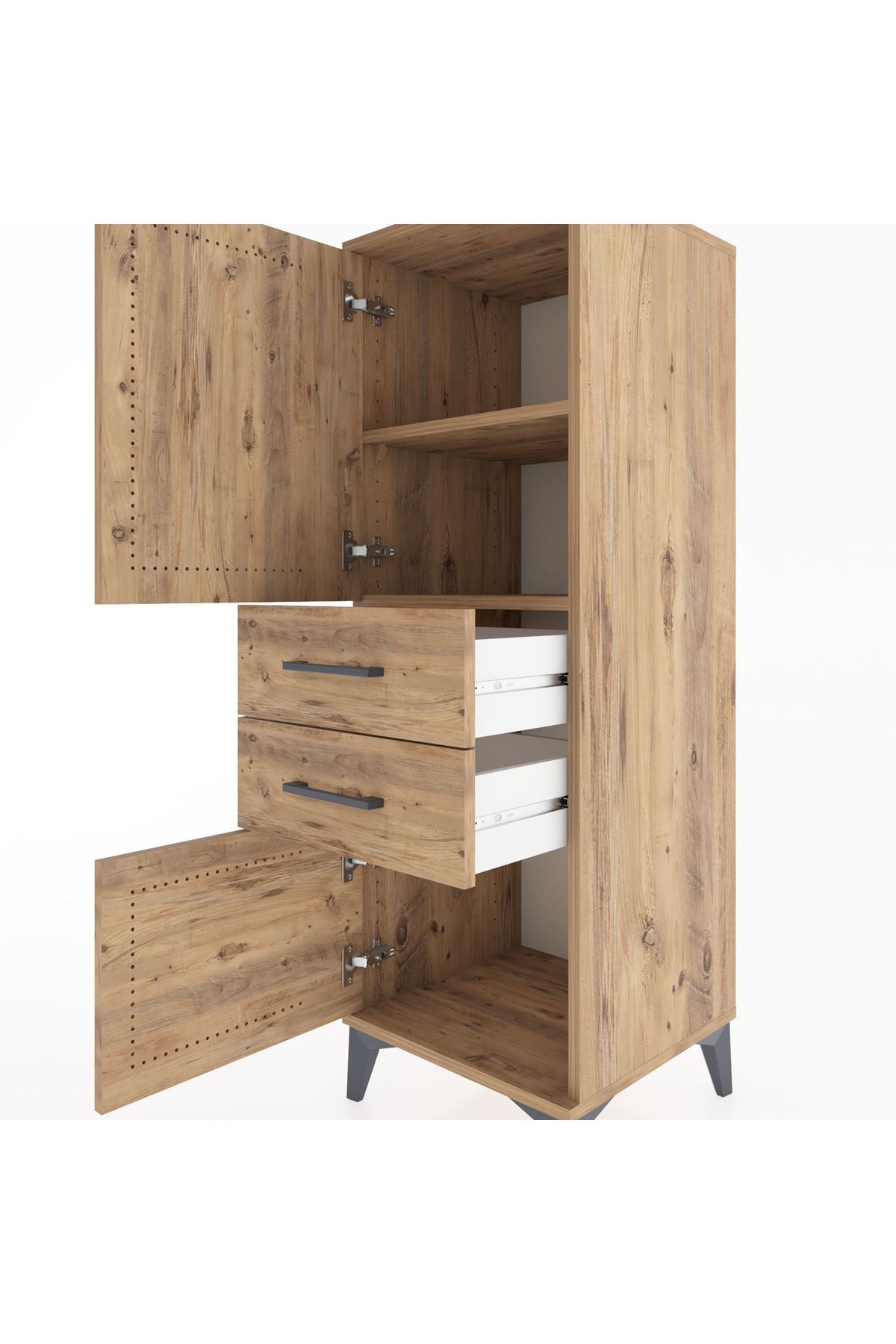 Hyperion Dolap 2 Raflı 2 Çekmeceli 2 Kapaklı 44x44x134 Çam-Çam