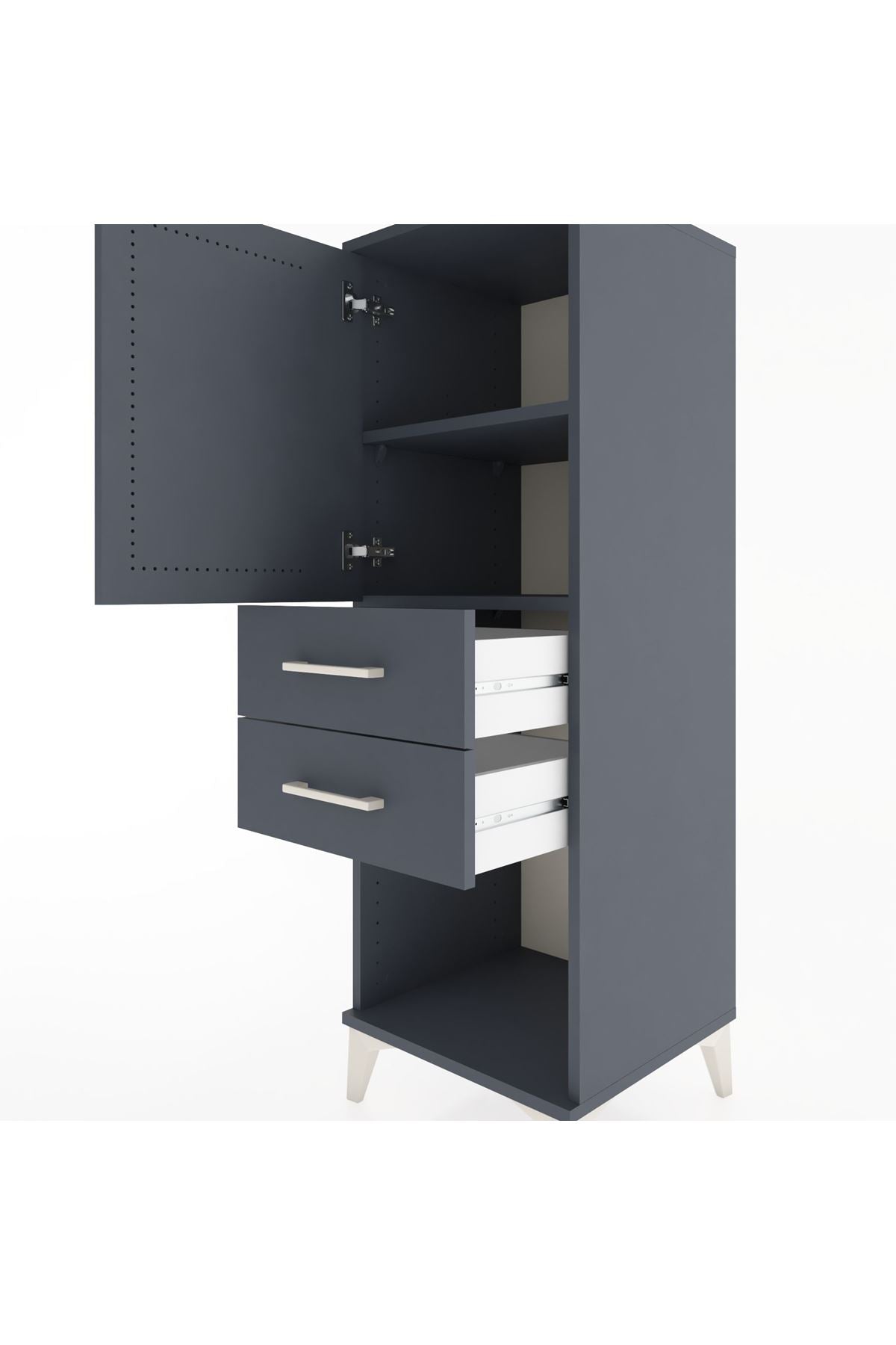 Hyperion Dolap 2 Raflı 2 Çekmeceli Tek Kapaklı 44x44x134 Antrasit-Antrasit