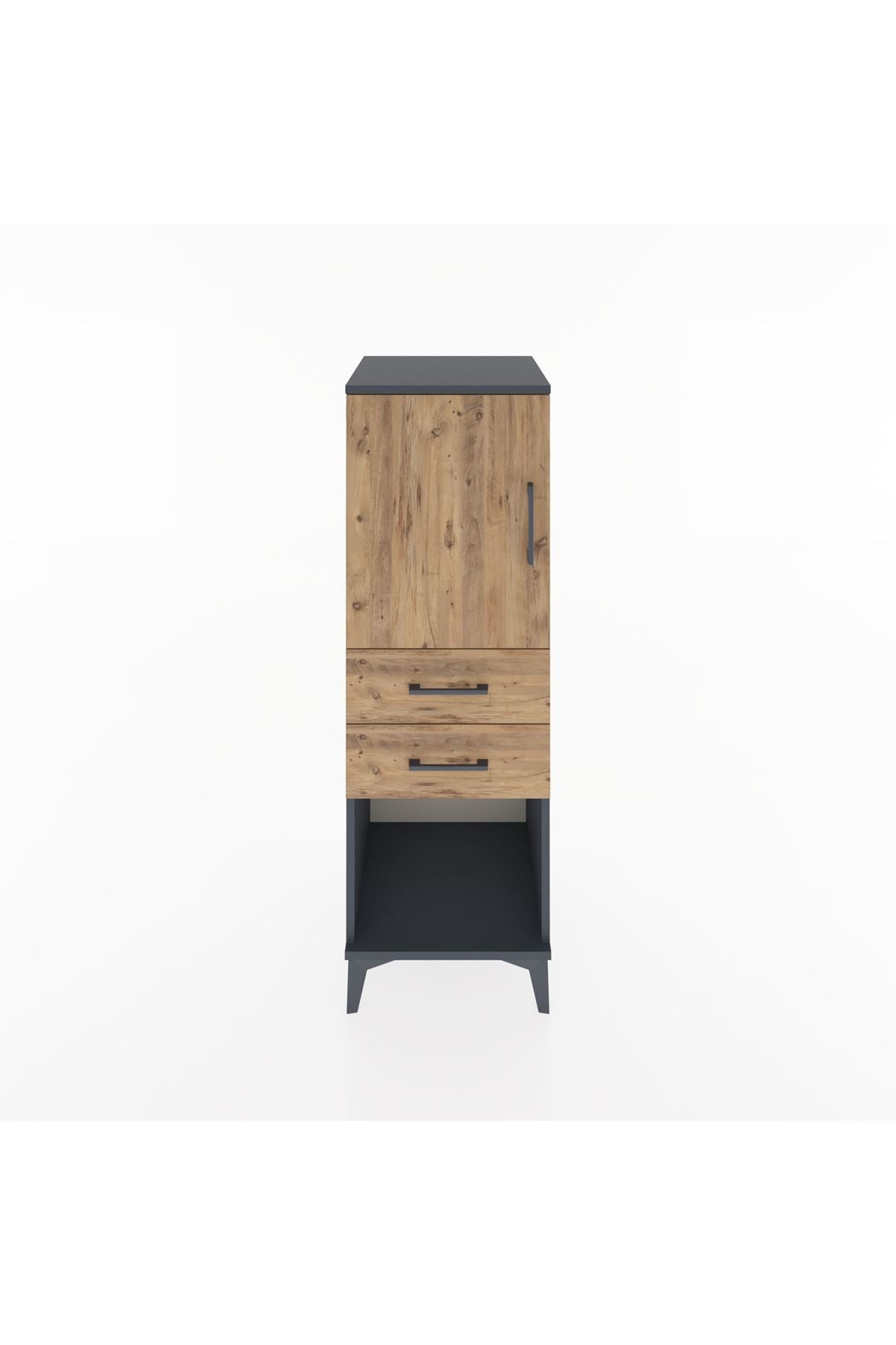 Hyperion Dolap 2 Raflı 2 Çekmeceli Tek Kapaklı 44x44x134 Antrasit-Çam