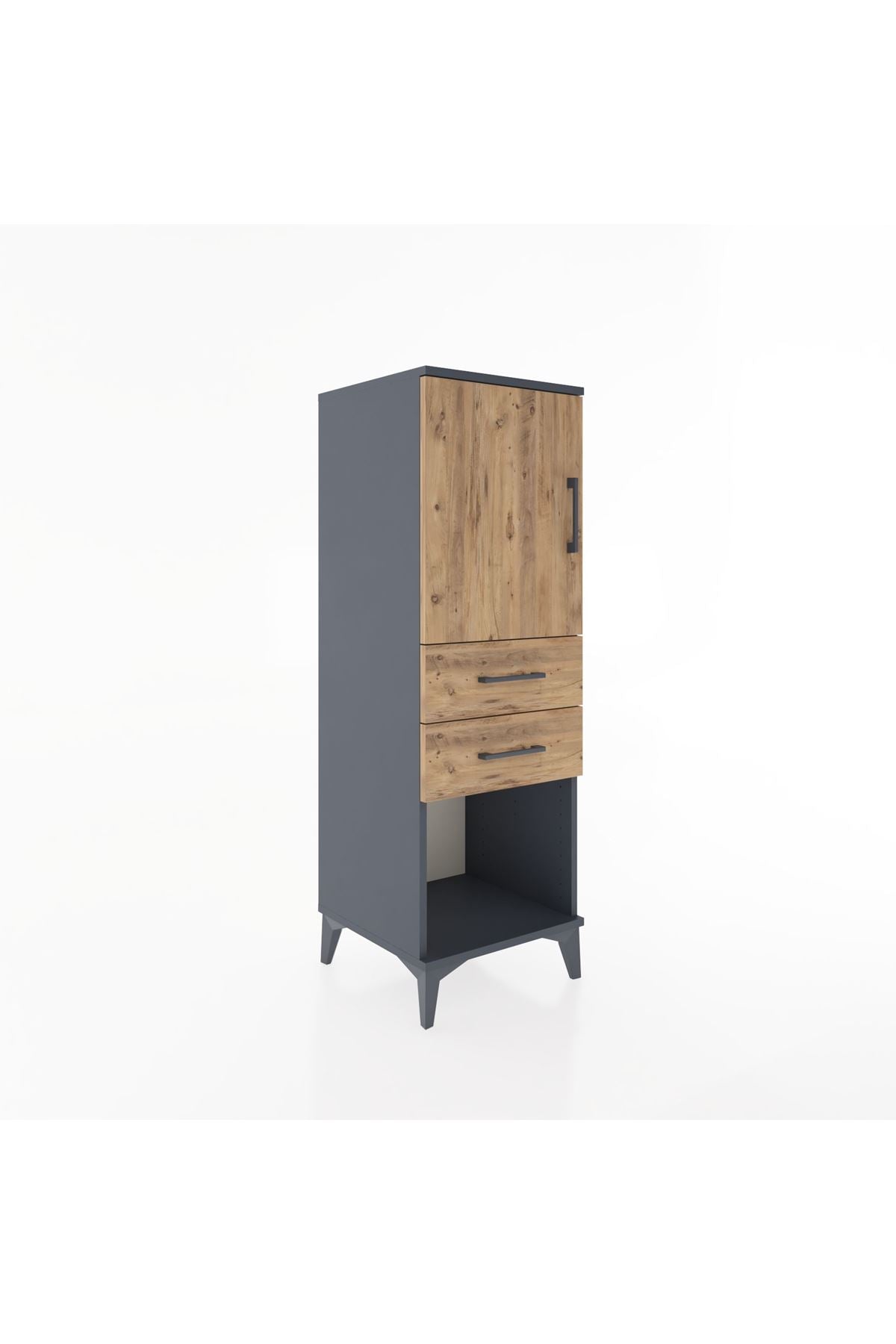 Hyperion Dolap 2 Raflı 2 Çekmeceli Tek Kapaklı 44x44x134 Antrasit-Çam