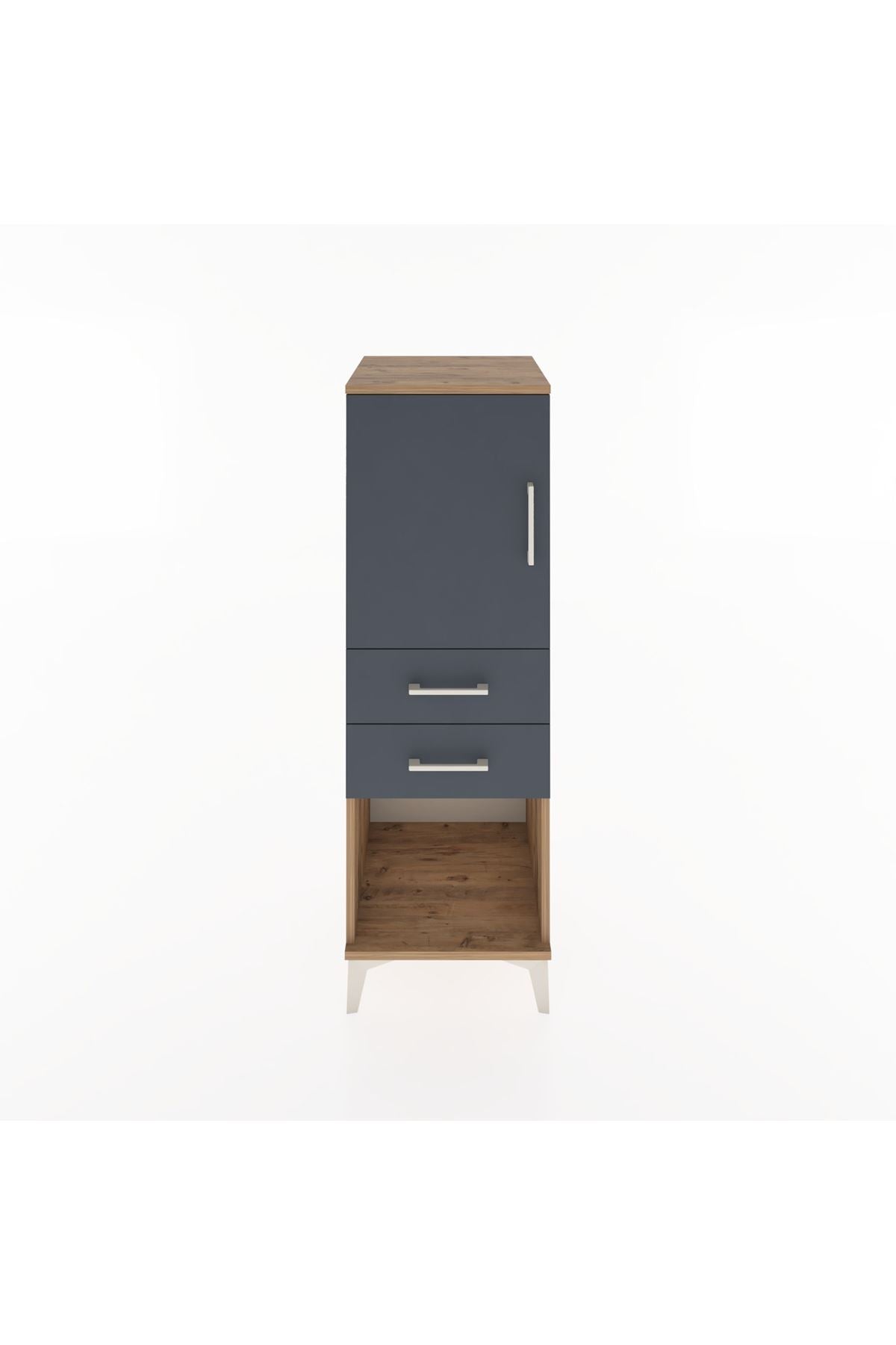 Hyperion Dolap 2 Raflı 2 Çekmeceli Tek Kapaklı 44x44x134 Çam-Antrasit