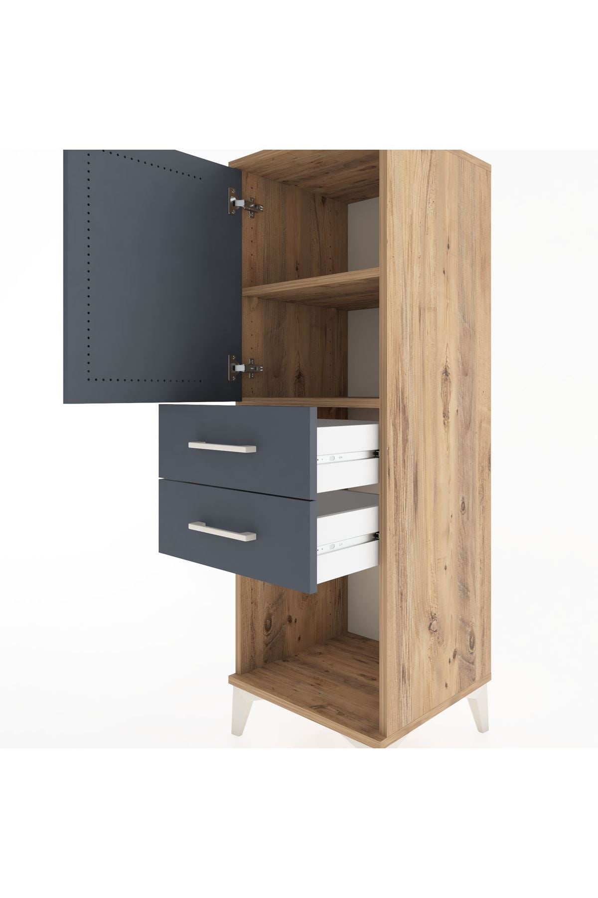 Hyperion Dolap 2 Raflı 2 Çekmeceli Tek Kapaklı 44x44x134 Çam-Antrasit