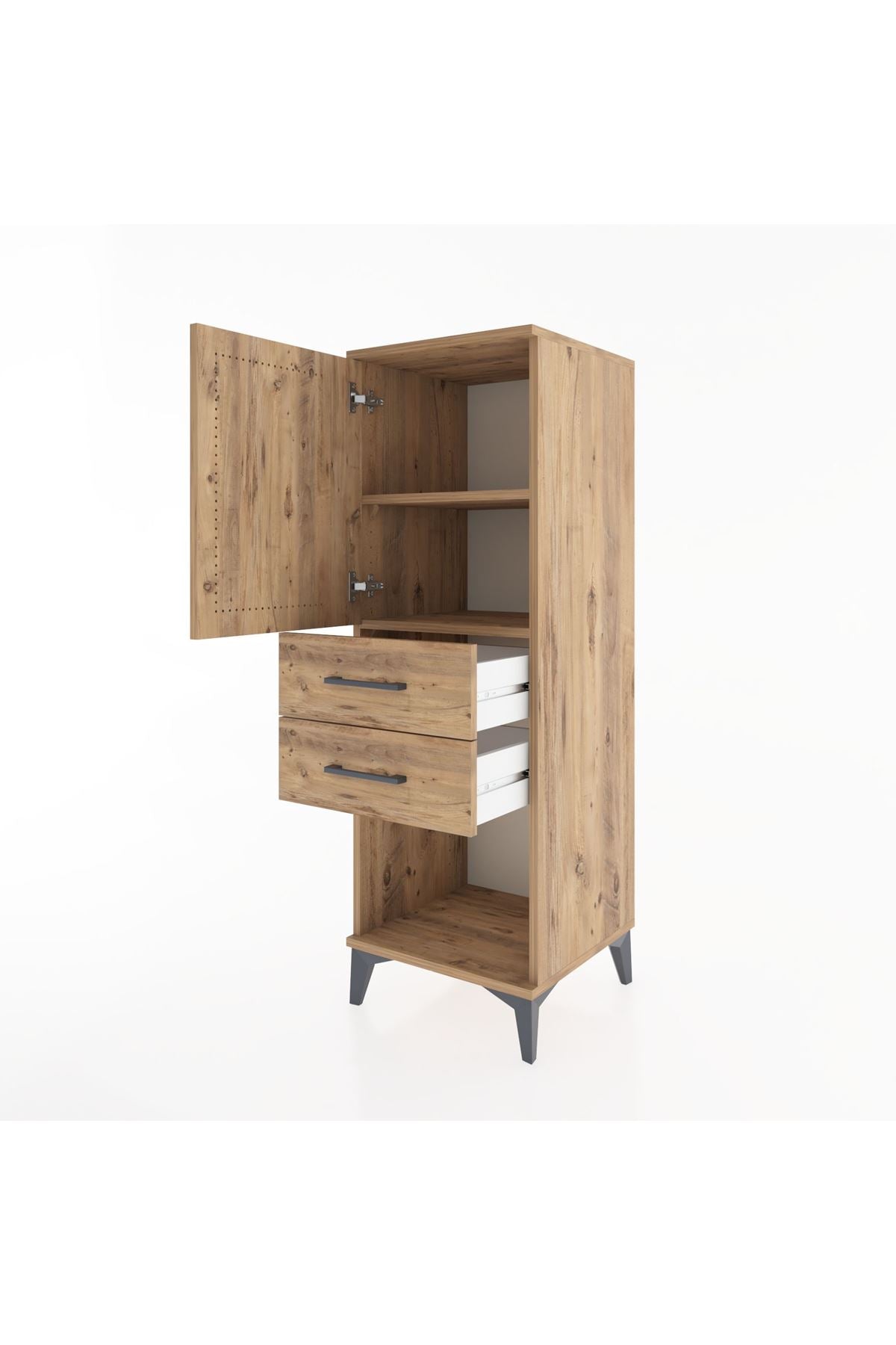 Hyperion Dolap 2 Raflı 2 Çekmeceli Tek Kapaklı 44x44x134 Çam-Çam