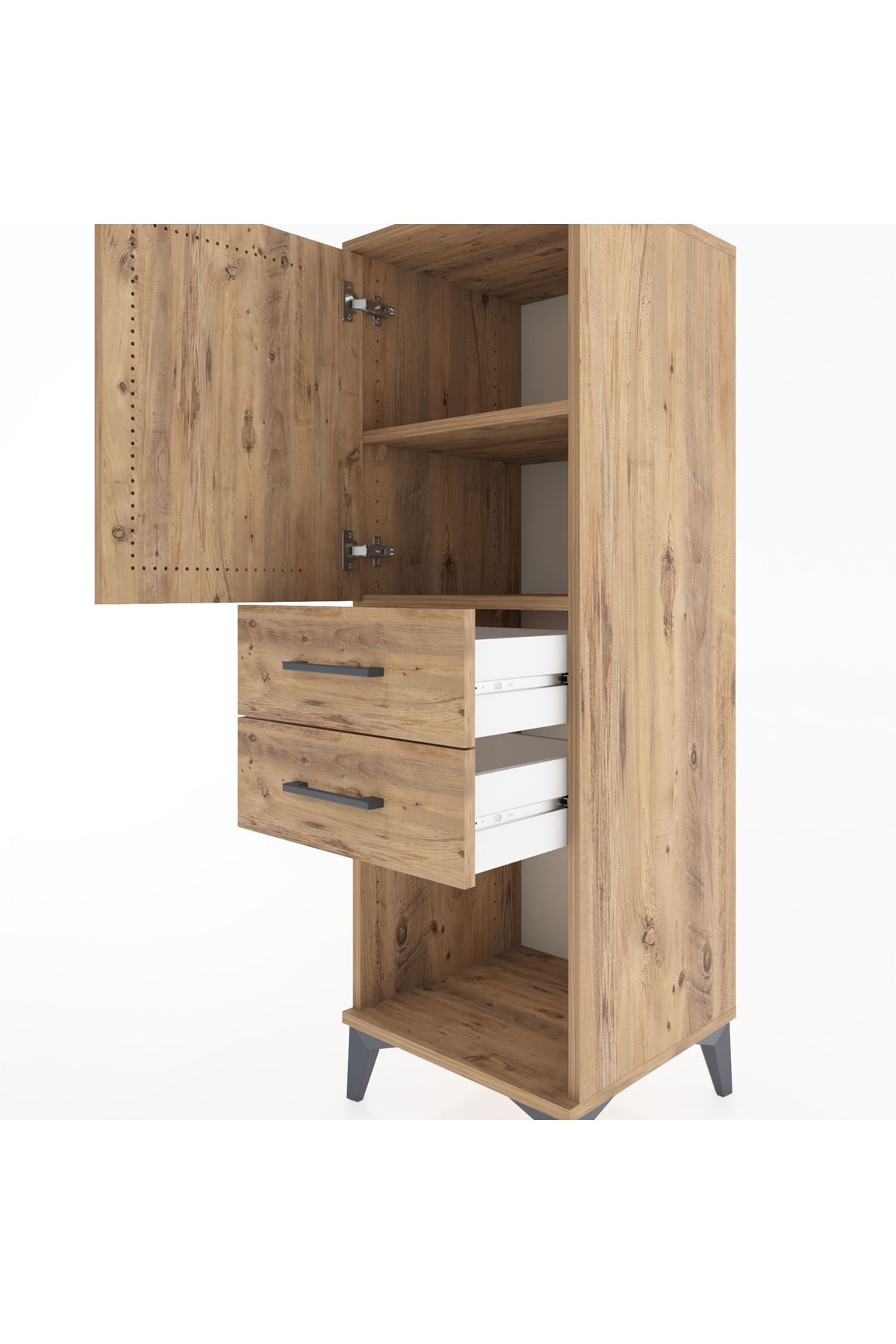 Hyperion Dolap 2 Raflı 2 Çekmeceli Tek Kapaklı 44x44x134 Çam-Çam