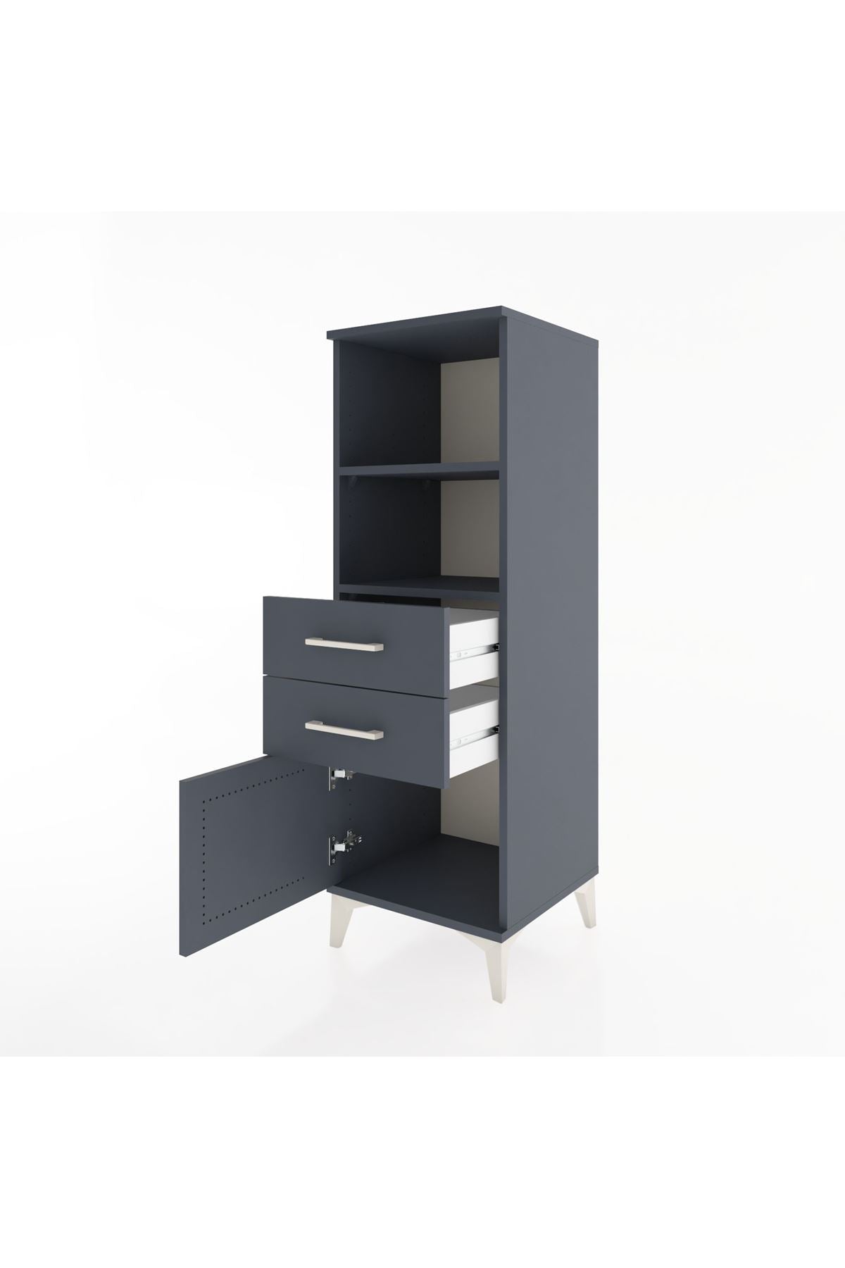 Hyperion Dolap 2 Raflı 2 Çekmeceli Tek Kapaklı 44x44x134 Antrasit-Antrasit