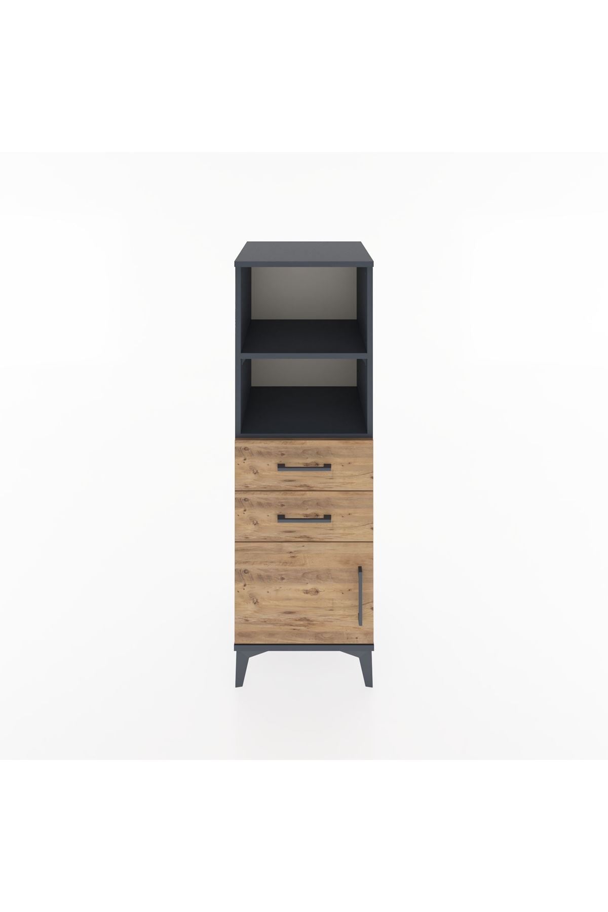 Hyperion Dolap 2 Raflı 2 Çekmeceli Tek Kapaklı 44x44x134 Antrasit-Çam