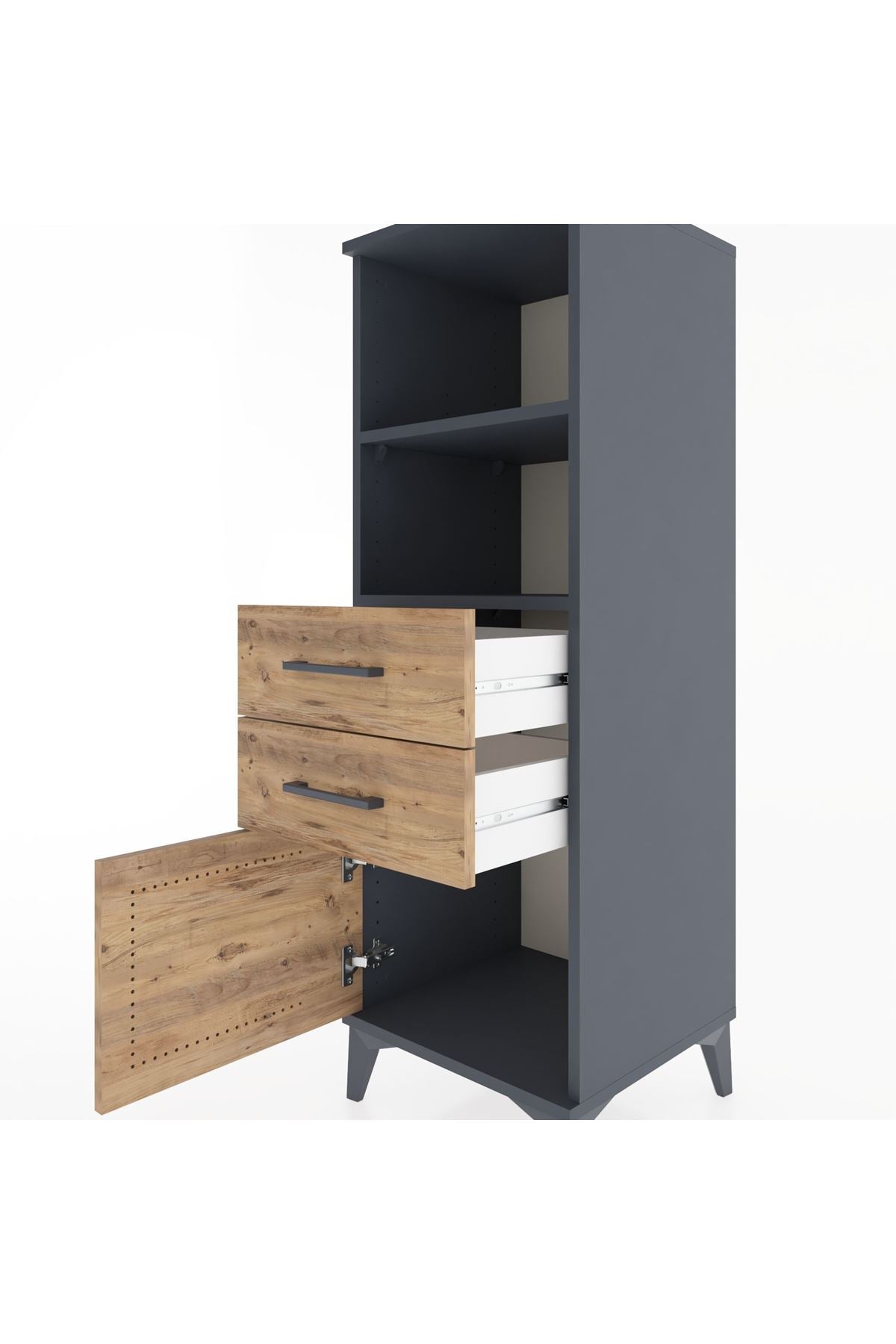 Hyperion Dolap 2 Raflı 2 Çekmeceli Tek Kapaklı 44x44x134 Antrasit-Çam