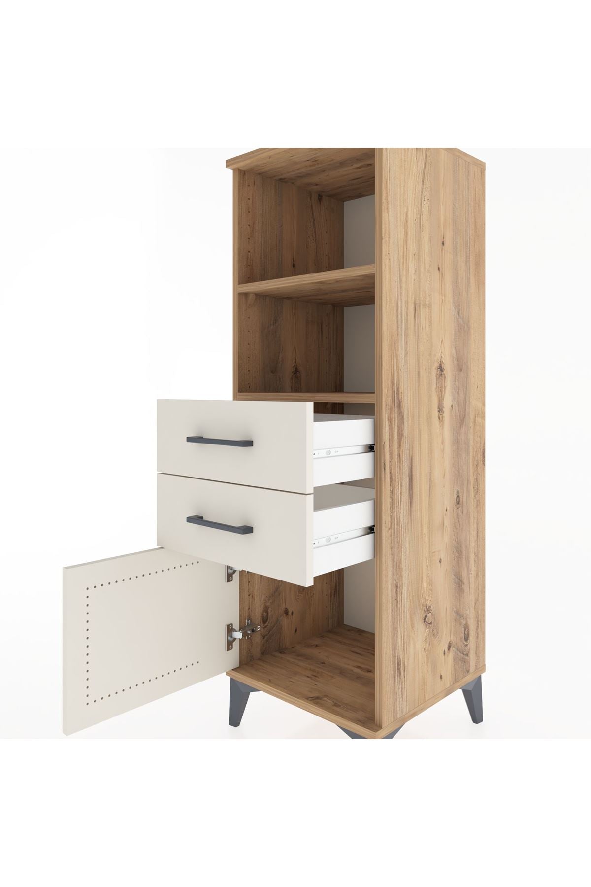 Hyperion Dolap 2 Raflı 2 Çekmeceli Tek Kapaklı 44x44x134 Çam-Aytaşı