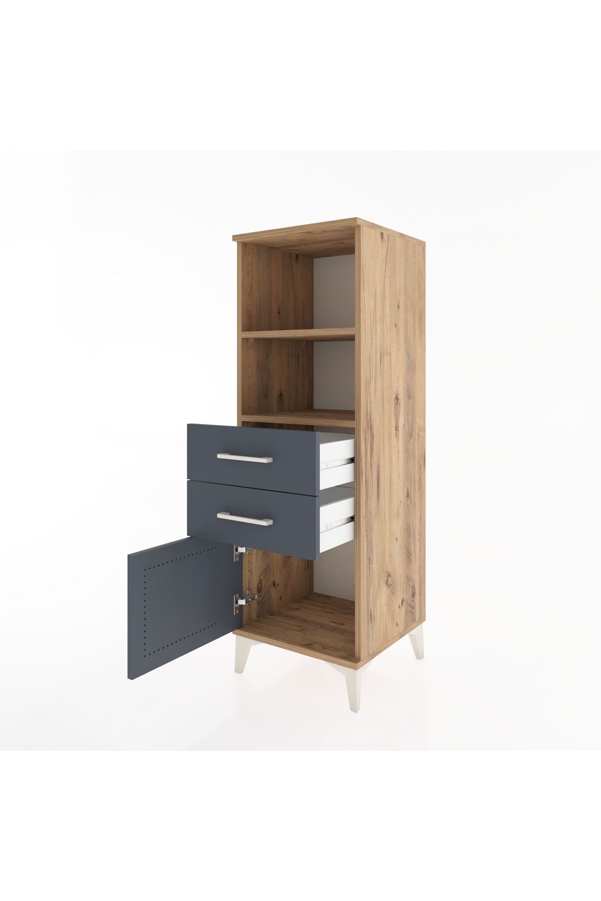 Hyperion Dolap 2 Raflı 2 Çekmeceli Tek Kapaklı 44x44x134 Çam-Antrasit