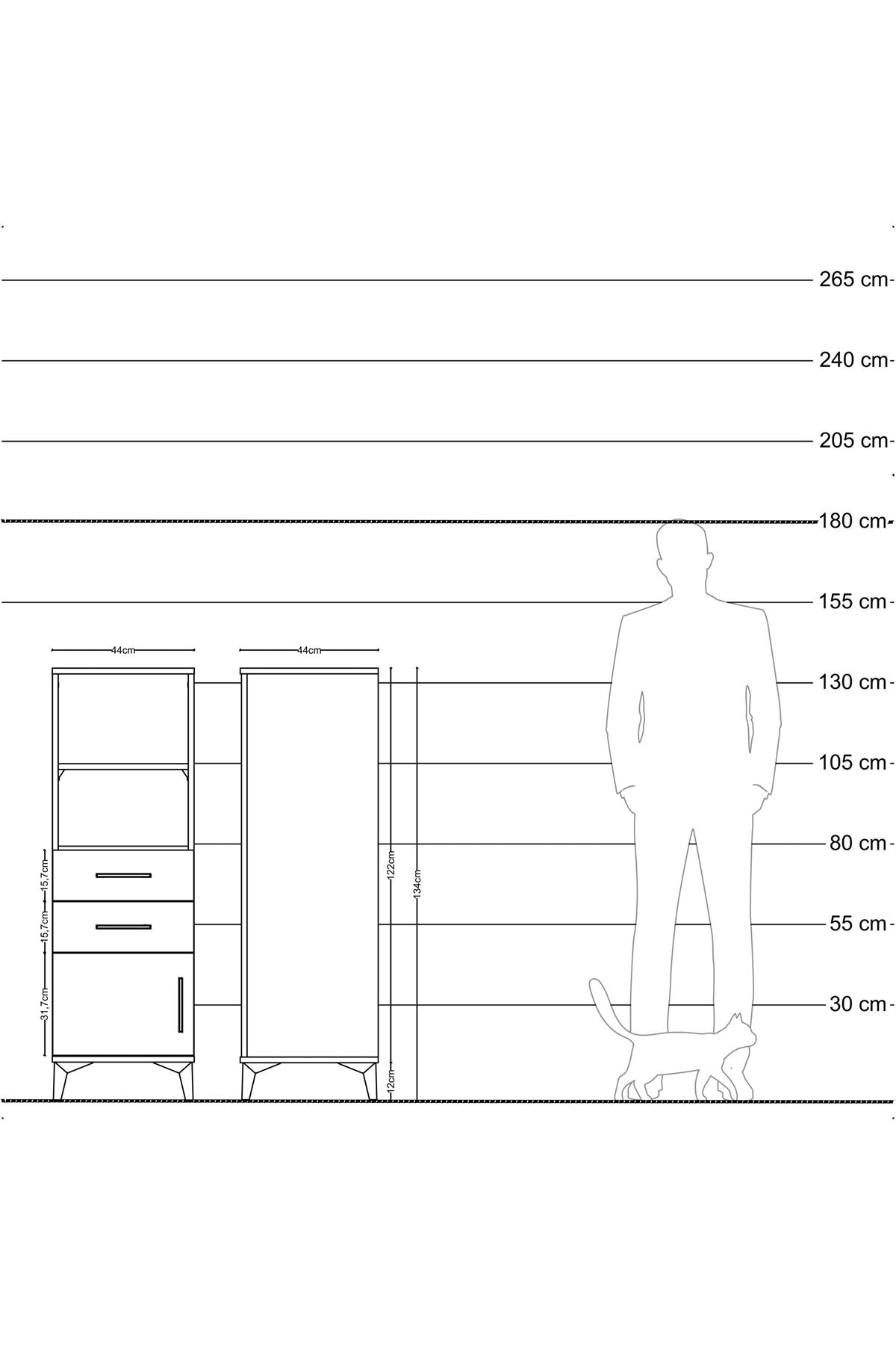 Hyperion Dolap 2 Raflı 2 Çekmeceli Tek Kapaklı 44x44x134 Çam-Antrasit