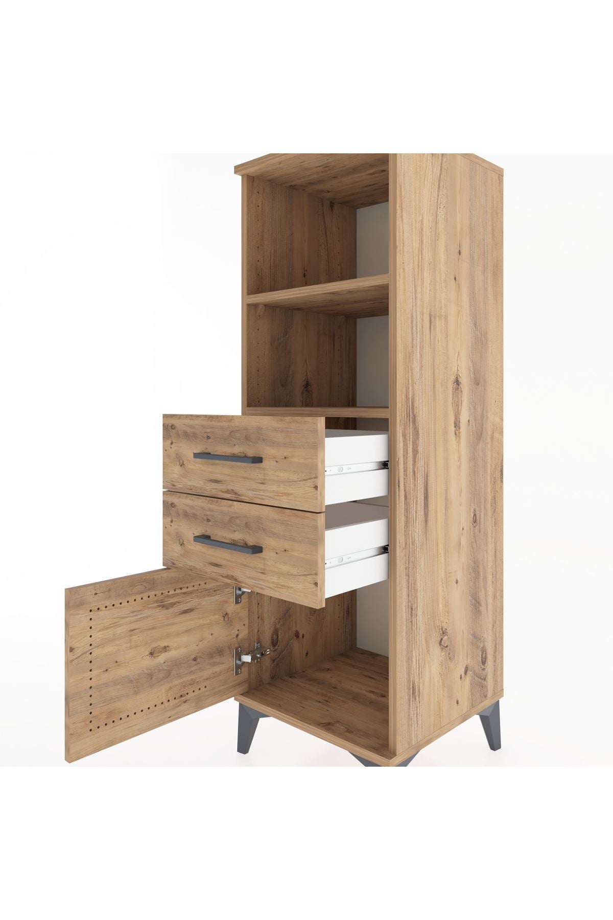 Hyperion Dolap 2 Raflı 2 Çekmeceli Tek Kapaklı 44x44x134 Çam-Çam