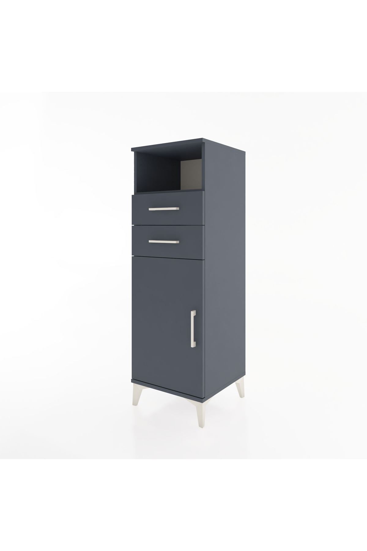 Hyperion Dolap 2 Raflı 2 Çekmeceli Tek Kapaklı 44x44x134 Antrasit-Antrasit