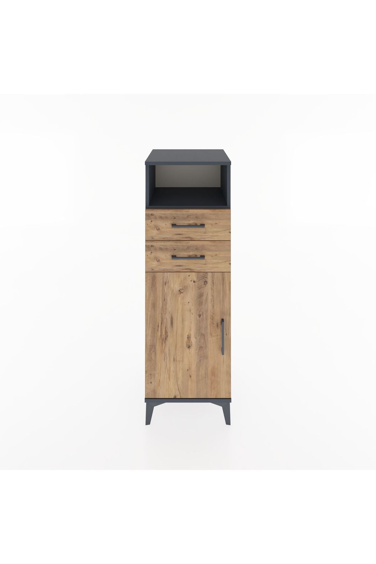 Hyperion Dolap 2 Raflı 2 Çekmeceli Tek Kapaklı 44x44x134 Antrasit-Çam